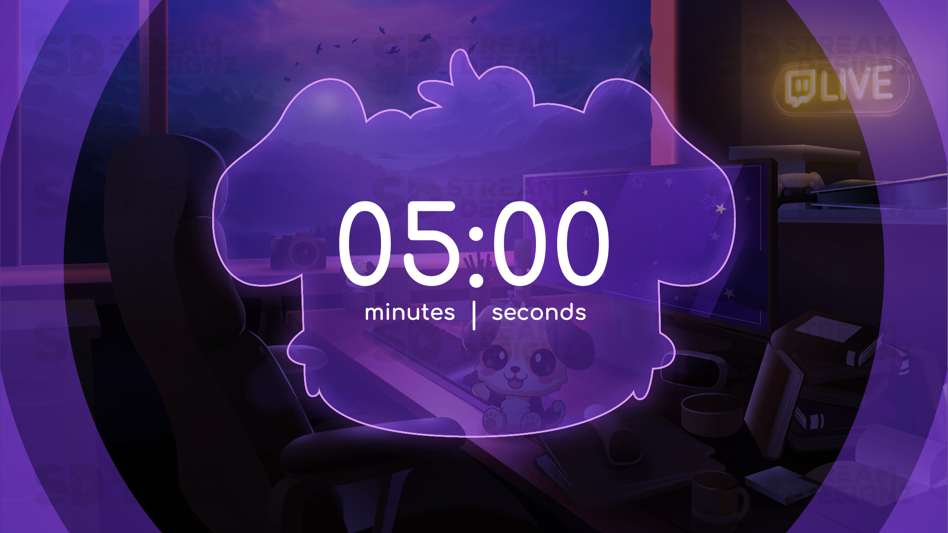 5 minute countdown timer midnight lofi thumbnail stream designz