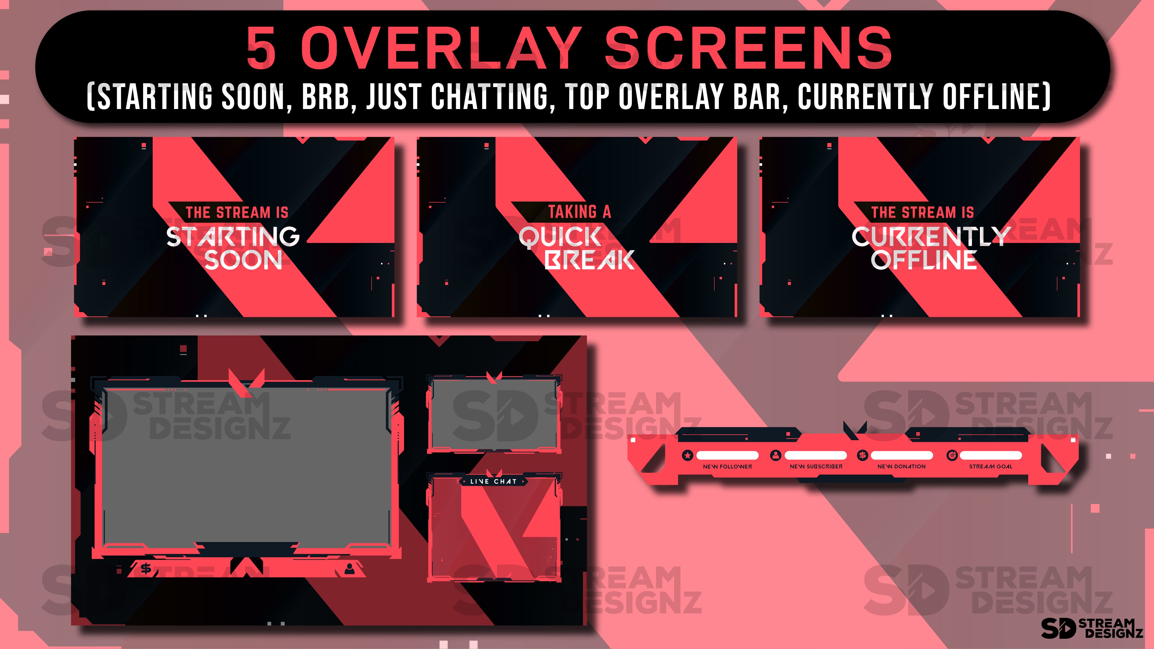 animated stream overlay package - ace - overlay screens - stream designz