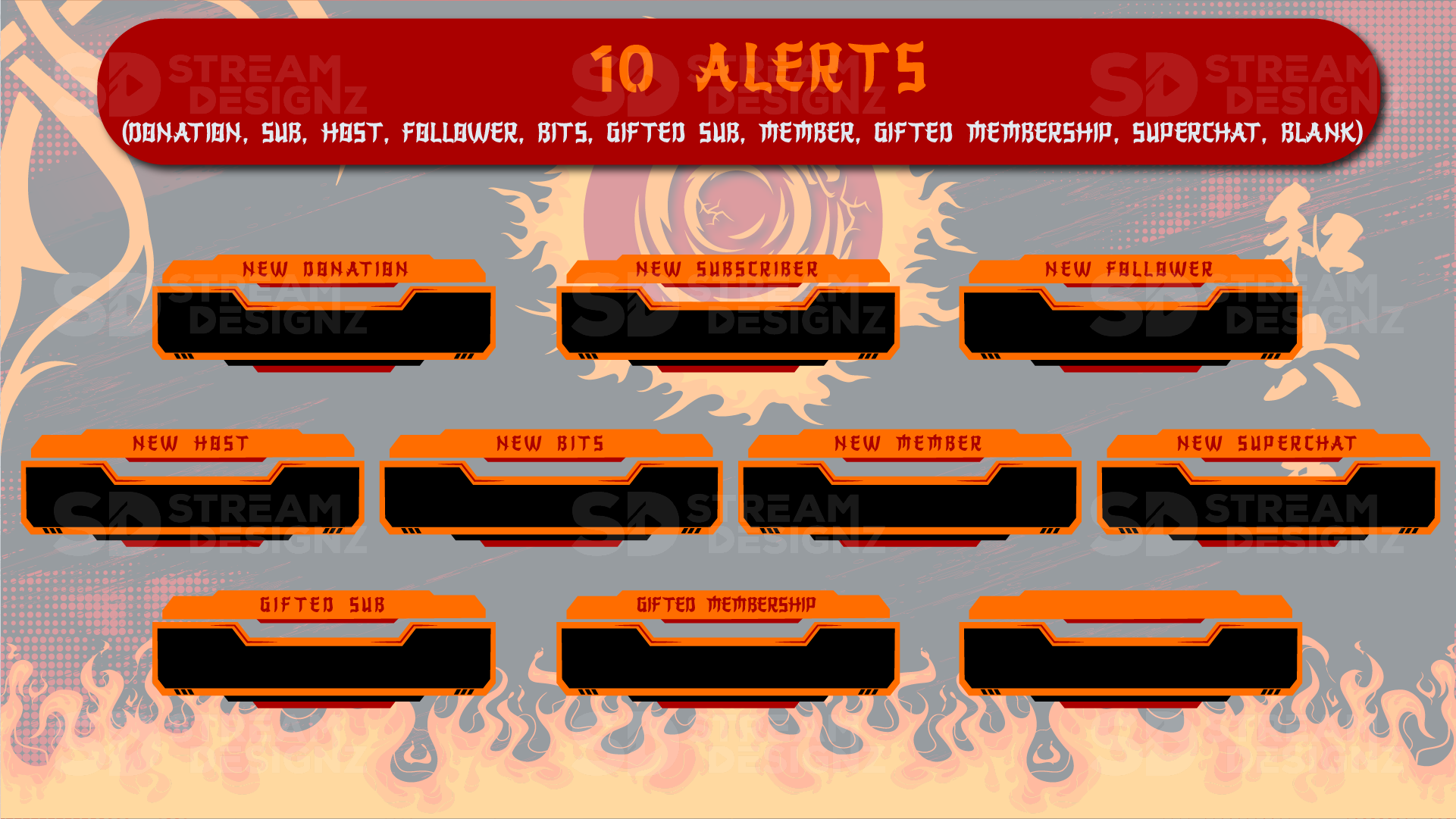 static stream overlay package 10 alerts akatsuki stream designz