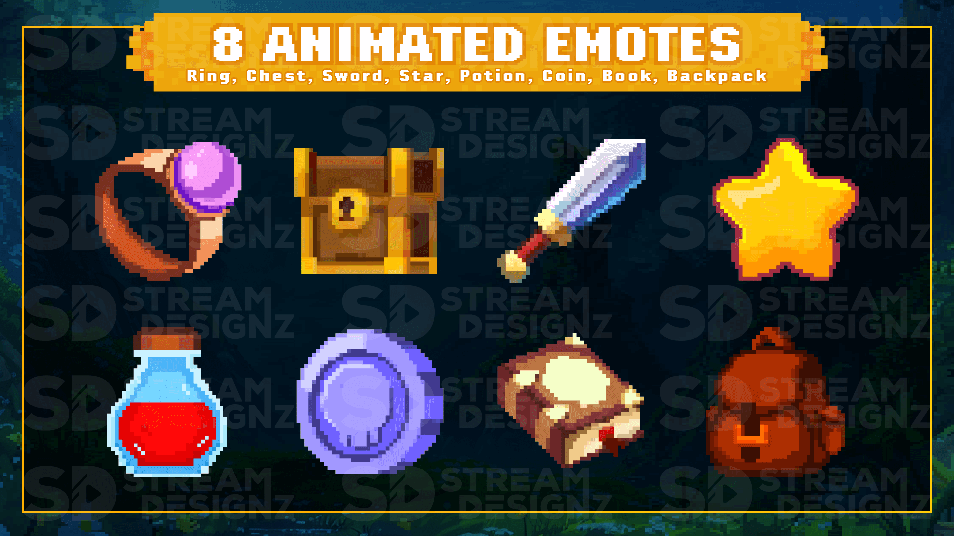 8 pack emotes preview image pixel world stream designz