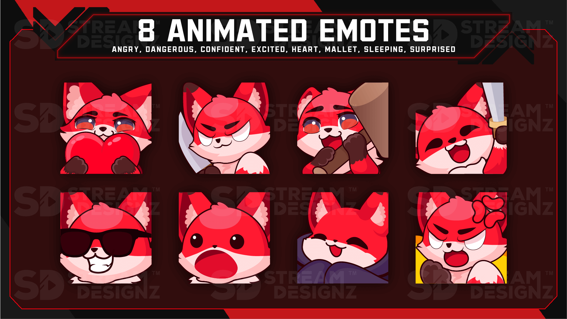 8 pack emotes preview image code red stream designz