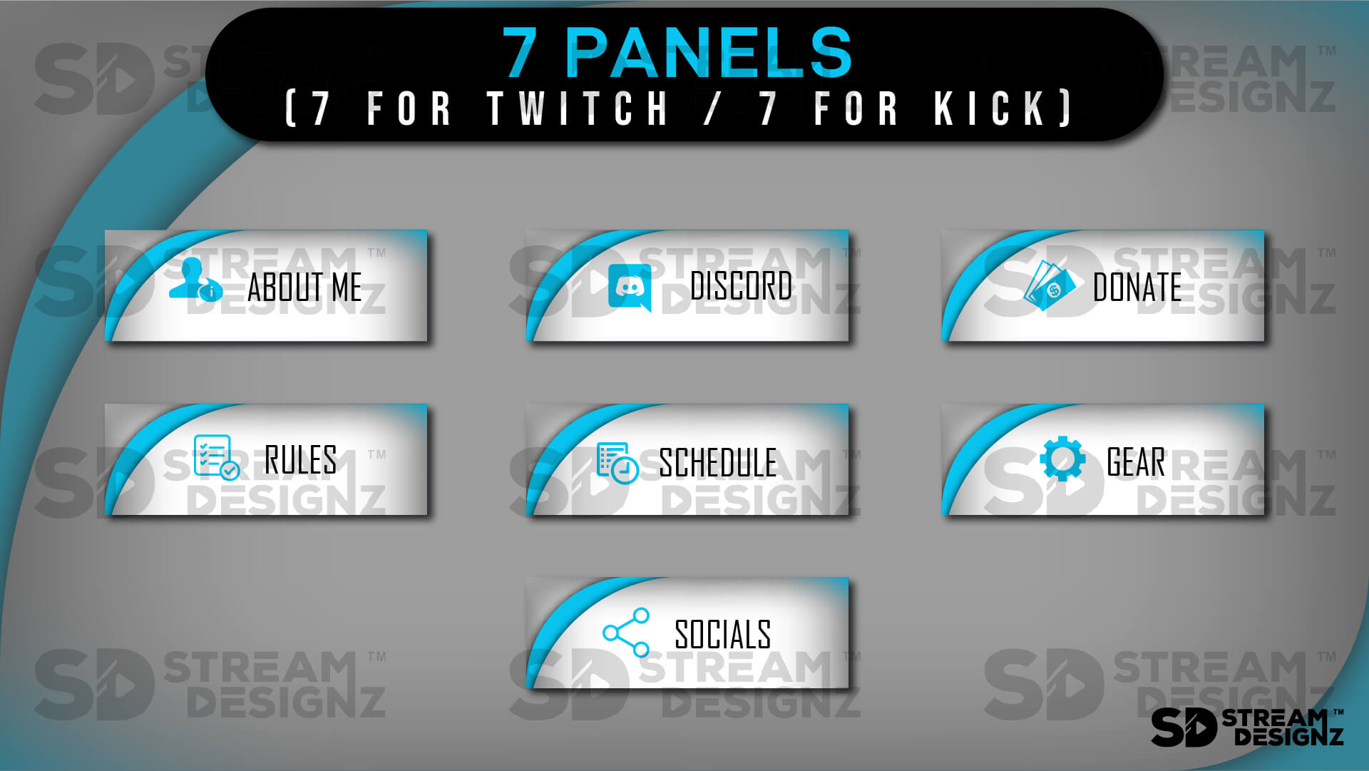 Static Stream Overlay Package Artic Blue & White 7 panels Stream Designz