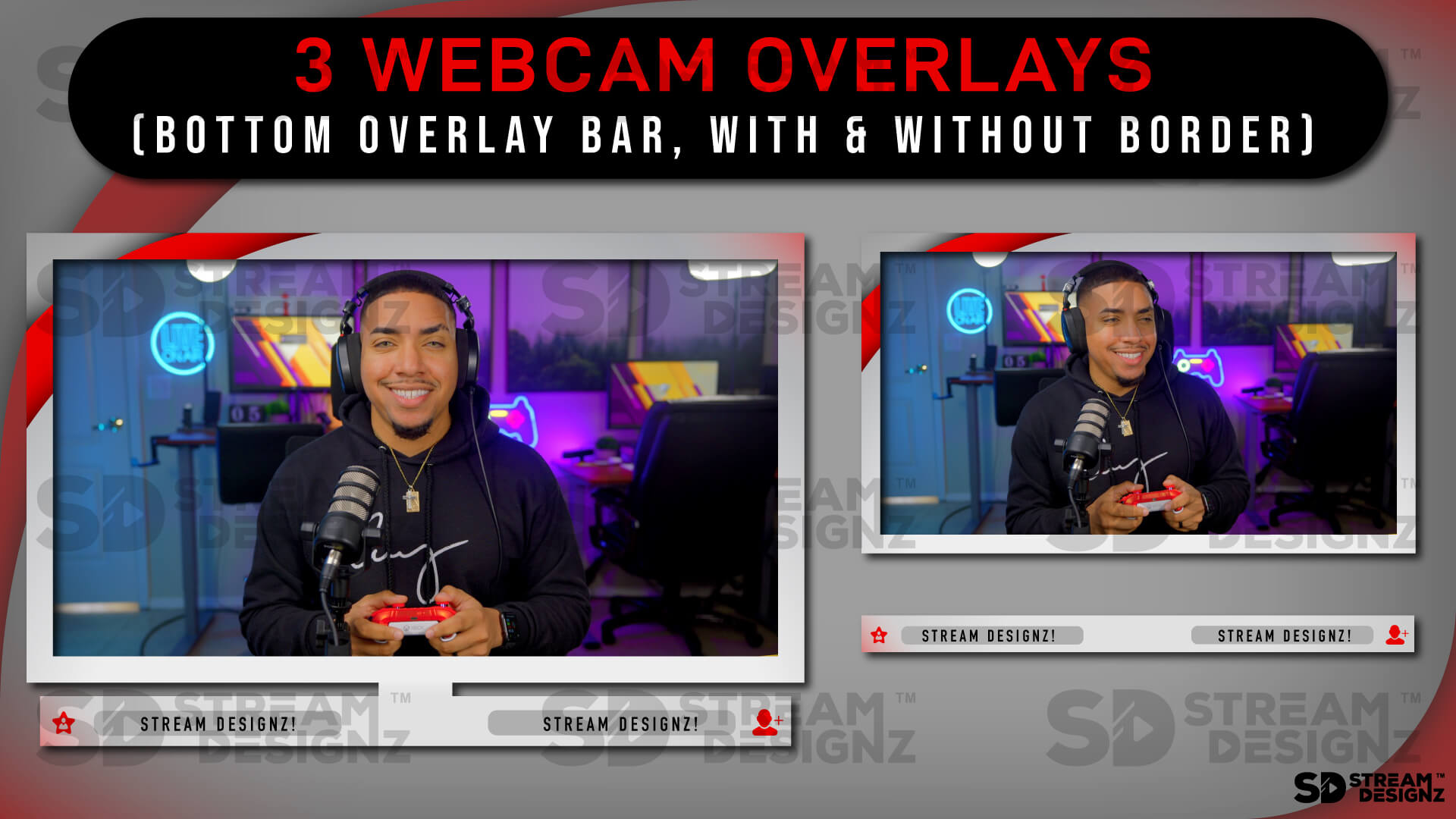 static Stream Overlay Package - Arctic Red & White - 3 webcam overlays Stream Designz