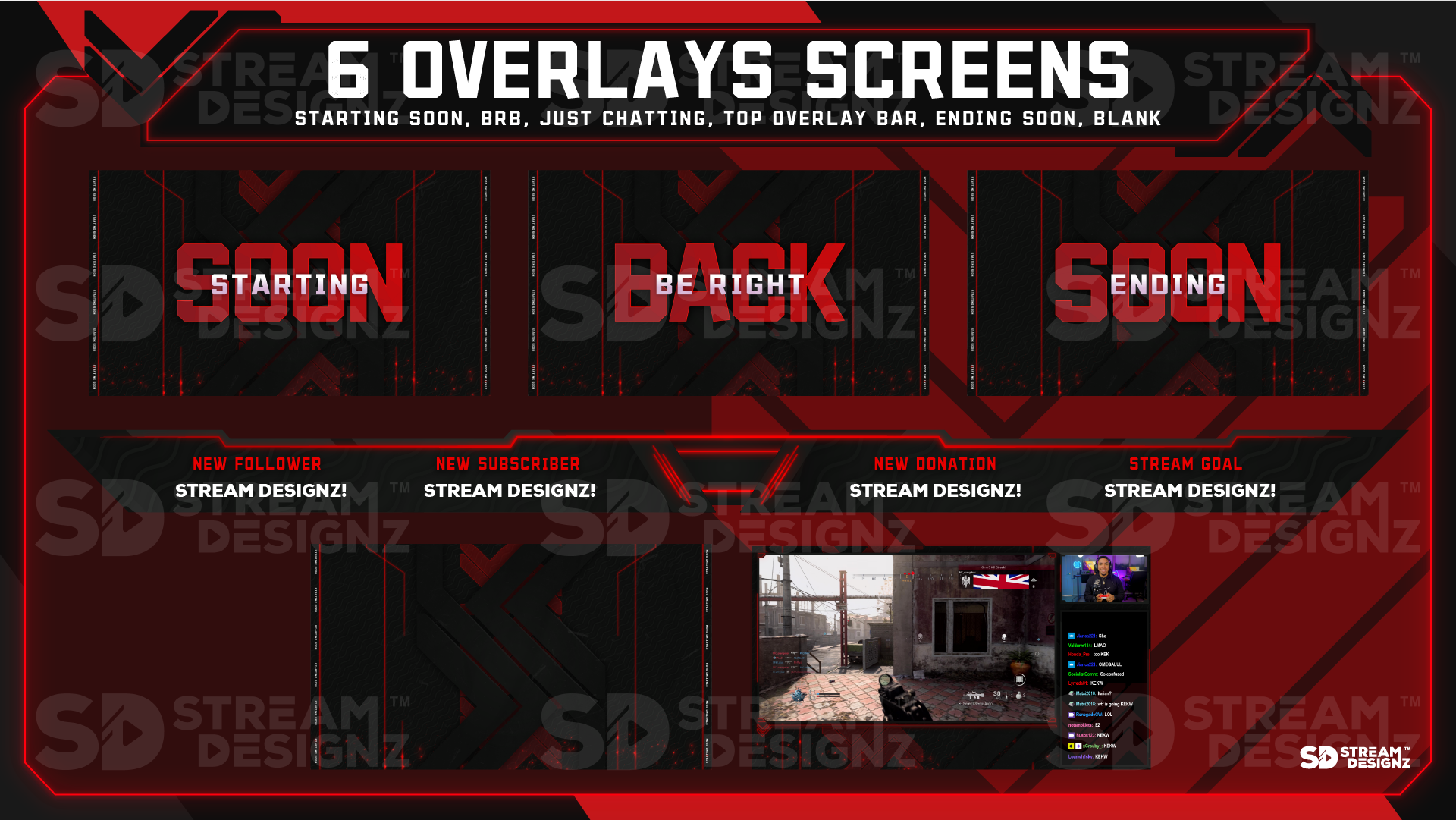 stream overlay package 6 overlay screens code red stream designz