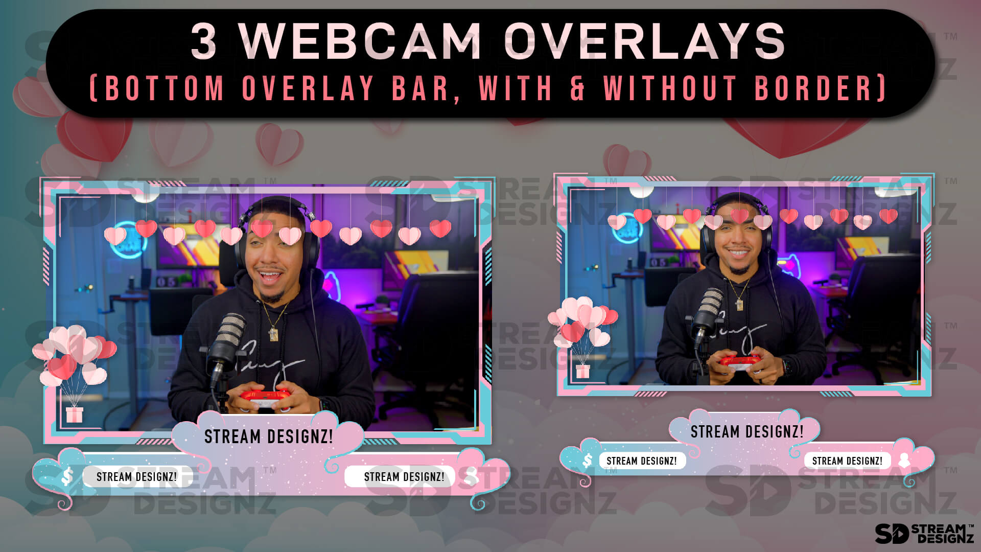 static stream overlay package day of love 3 webcam overlays stream designz