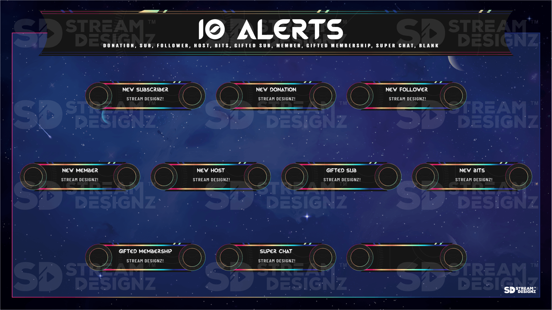 static stream overlay package 10 alerts galaxy stream designz