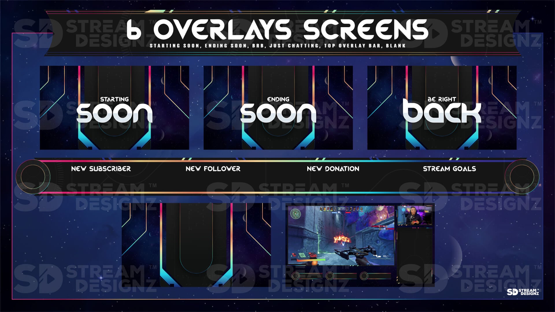 animated stream overlay package 6 overlay screens galaxy stream designz