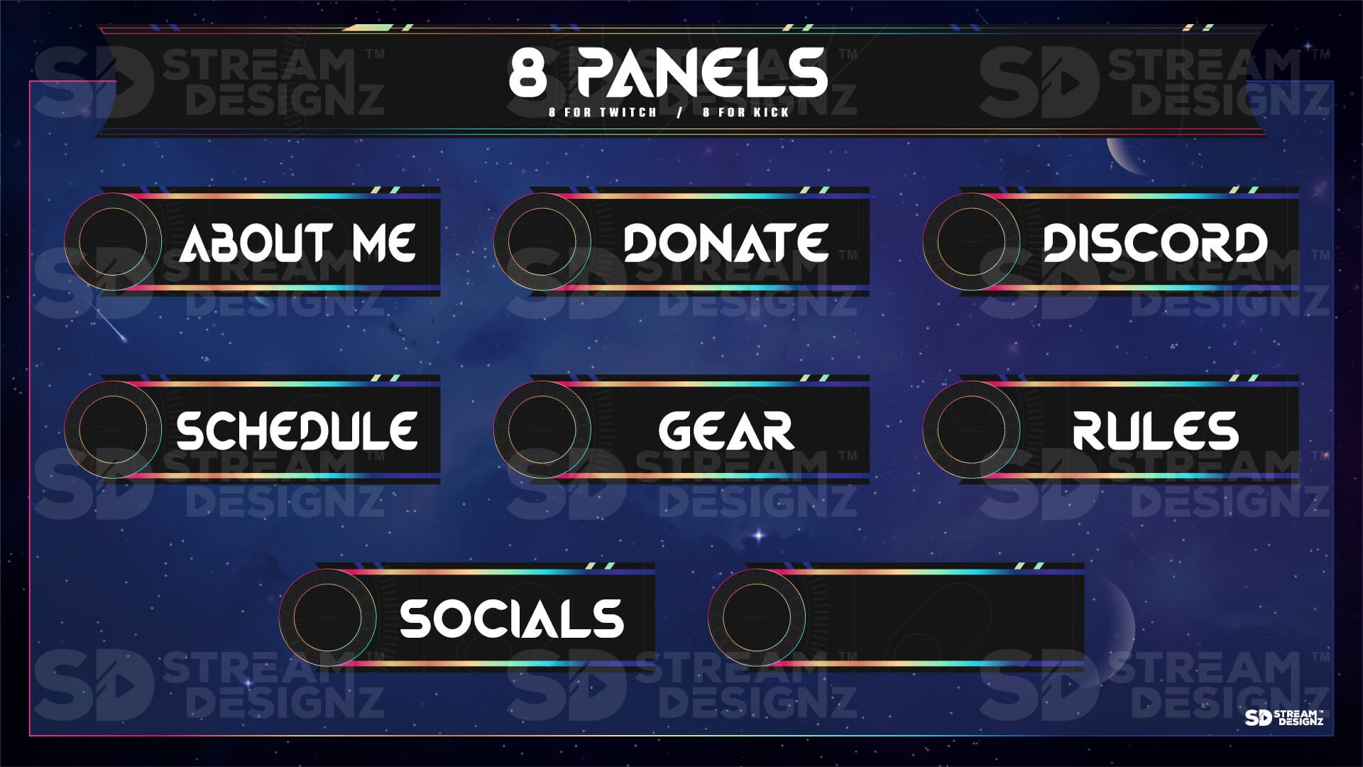 animated stream overlay pacakge 8 panels galaxy stream designz