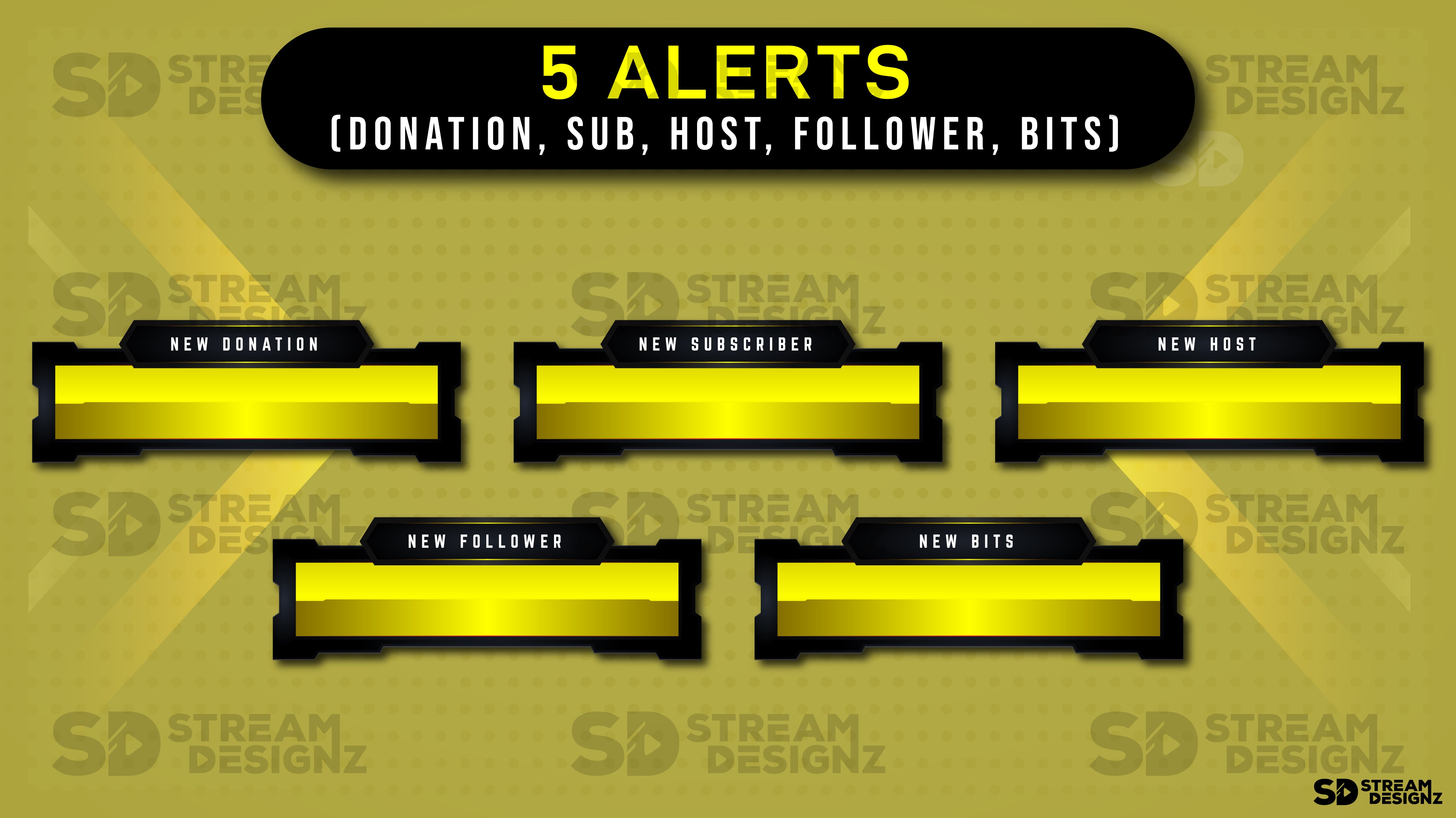 static stream overlay package - gold rush - 5 alerts - stream designz