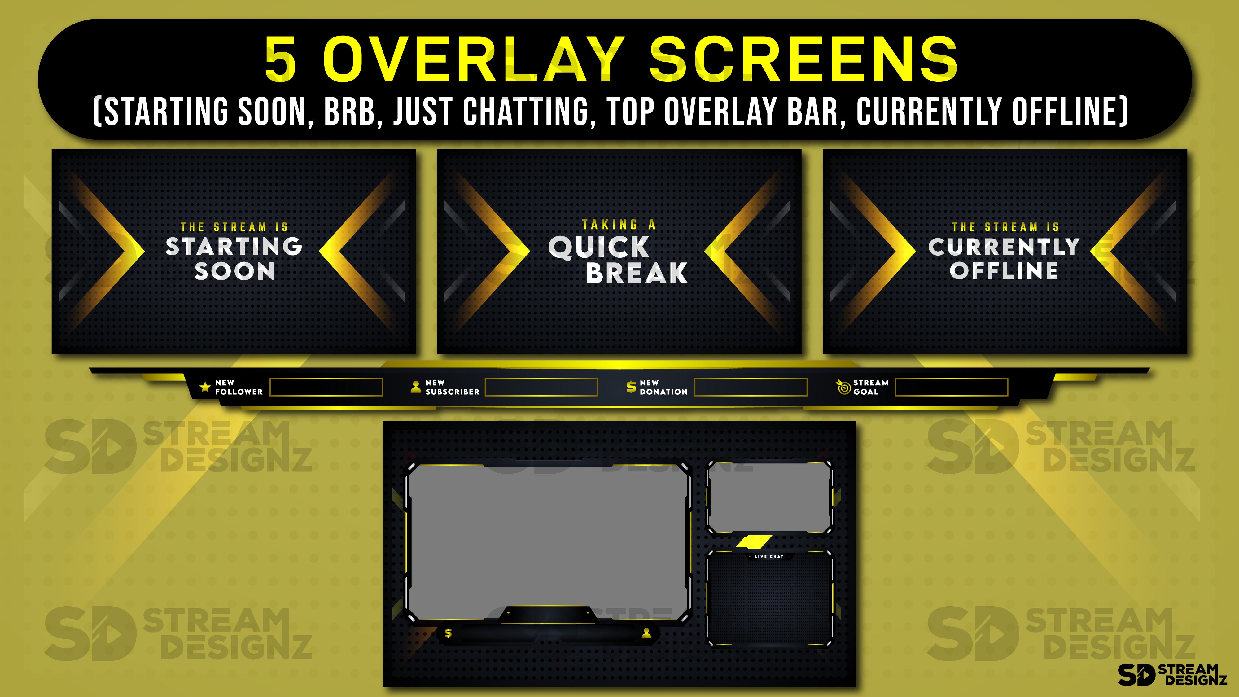 static stream overlay package - gold rush - overlay screens - stream designz