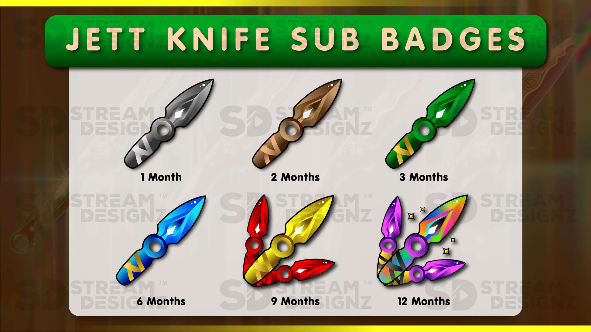 6 pack sub badges preview image jett knife stream designz