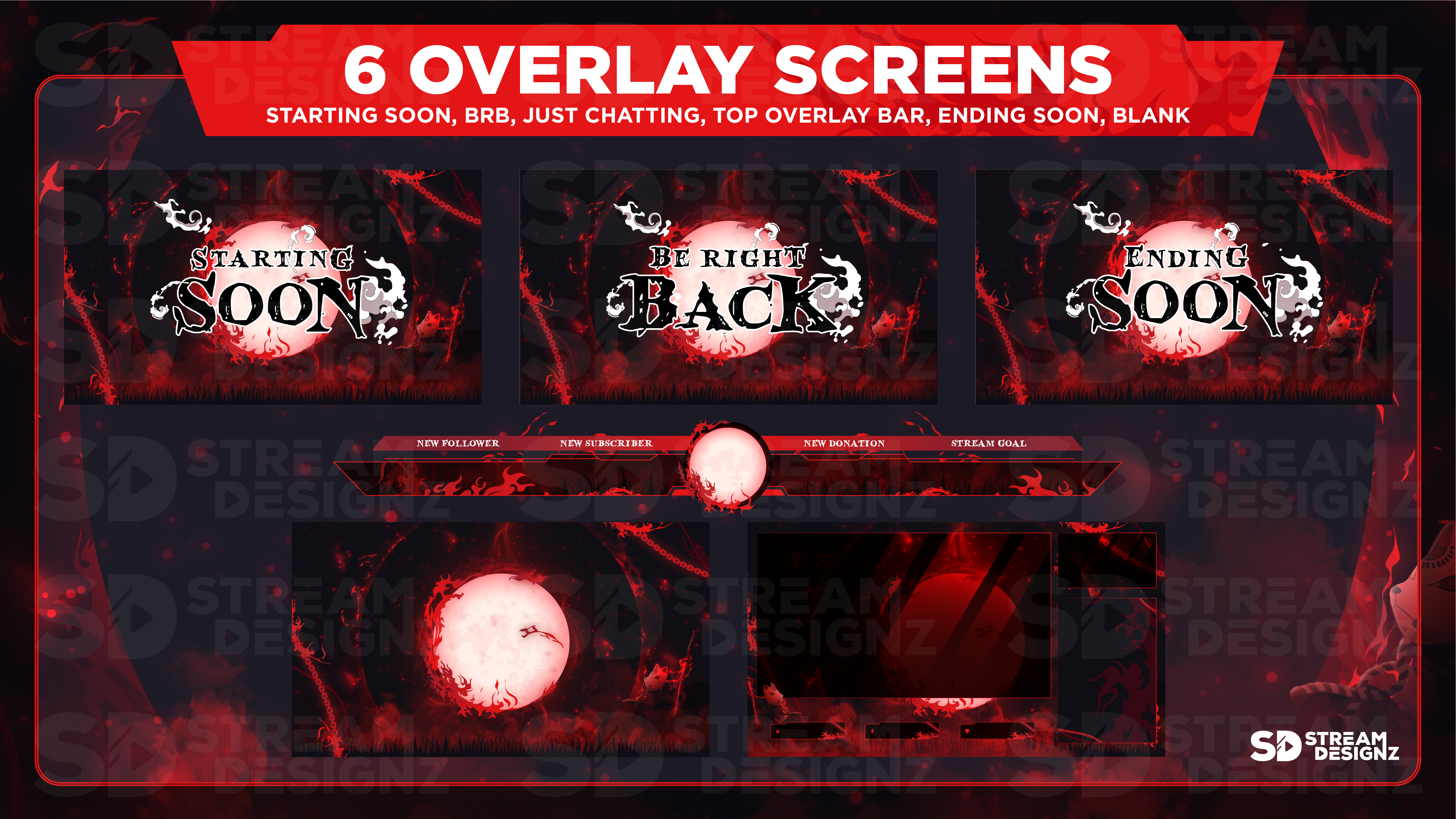 static stream overlay package 6 overlay screens katana stream designz