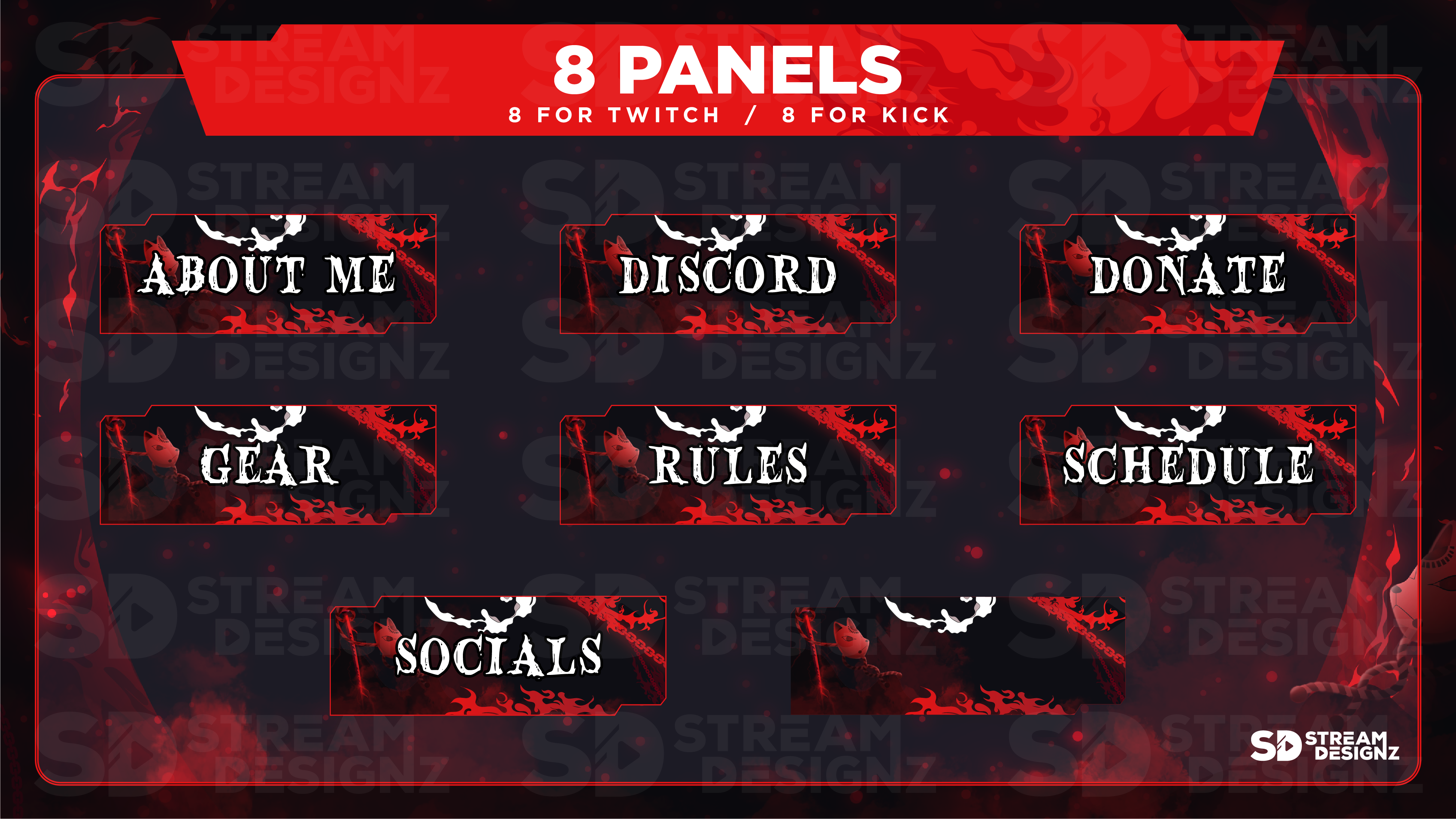 static stream overlay package 8 panels katana stream designz