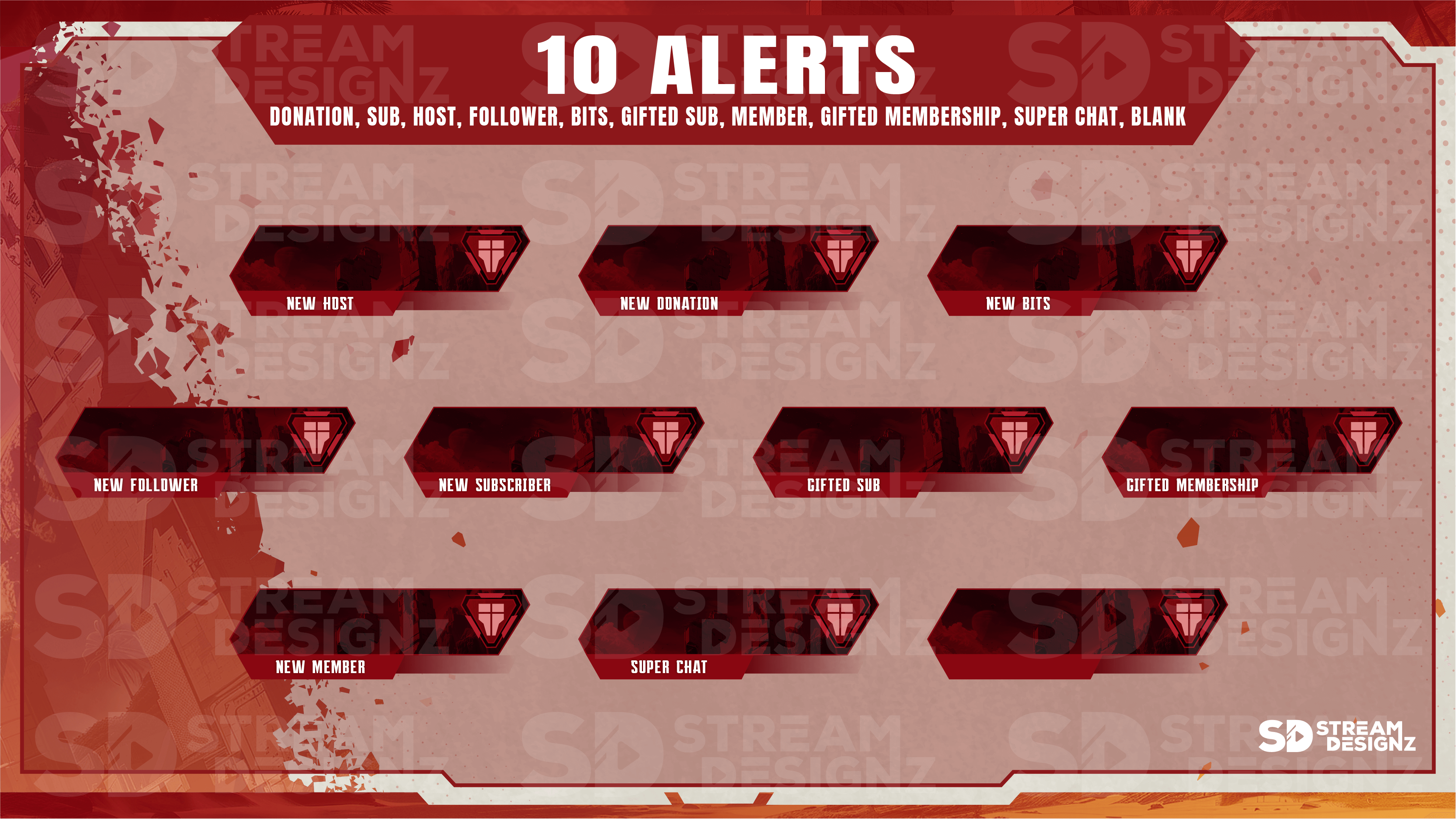 static stream overlay package 10 alerts legends stream designz