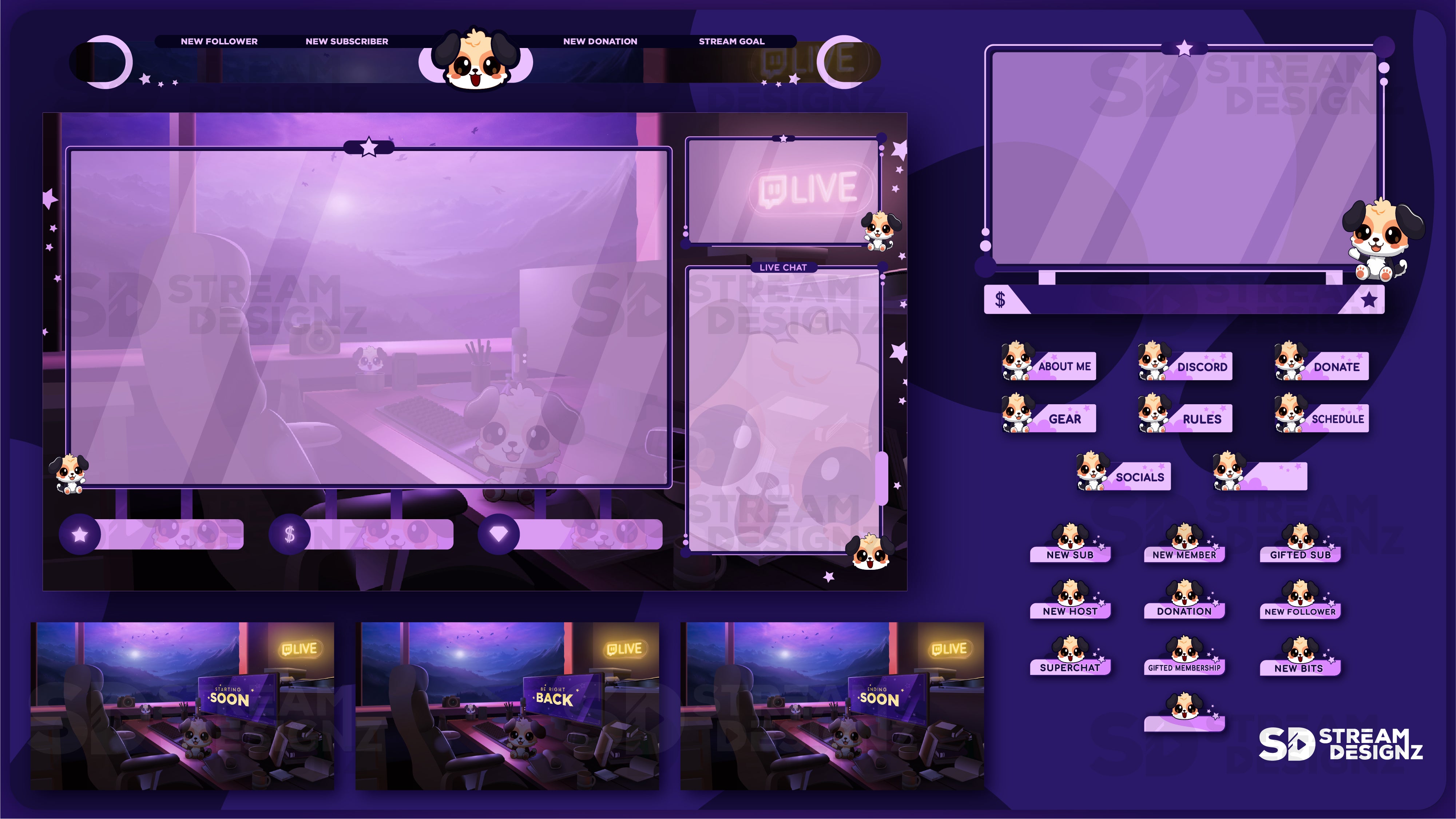 static stream overlay package feature image midnight lofi stream designz