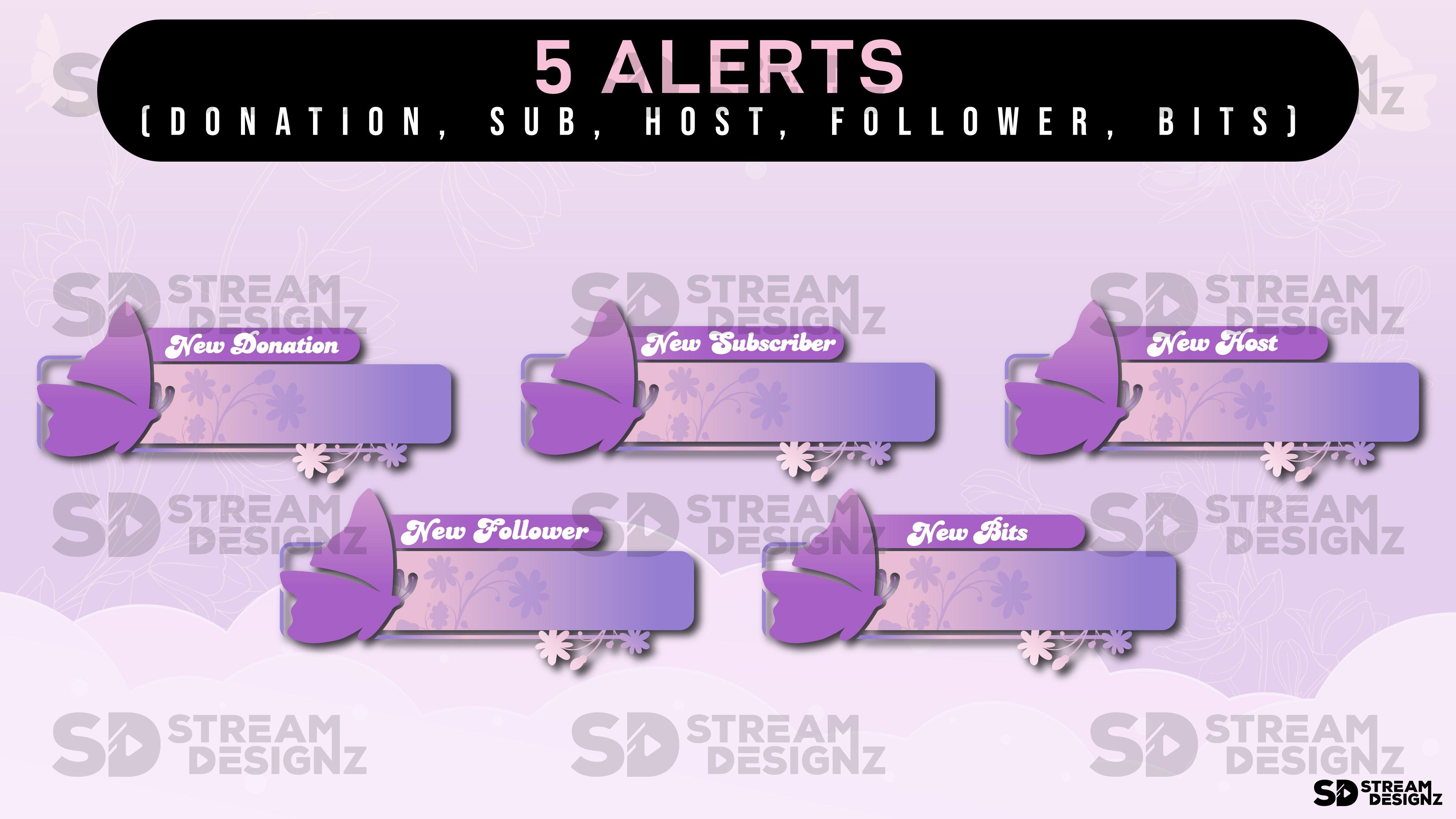 Static stream overlay package - 5 alerts - monarch - stream designz