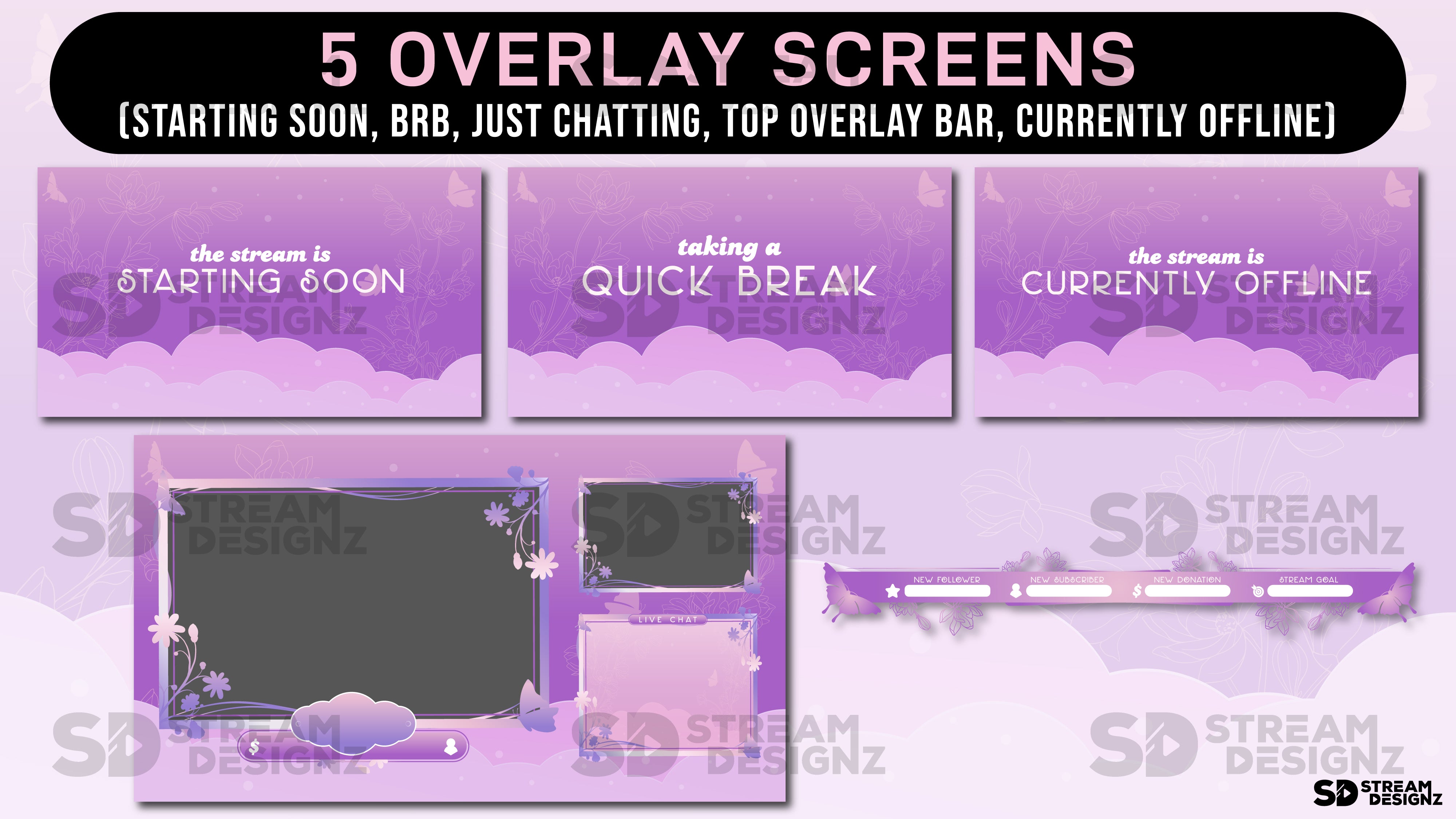 animated stream overlay package - overlay screens - monarch - stream designz