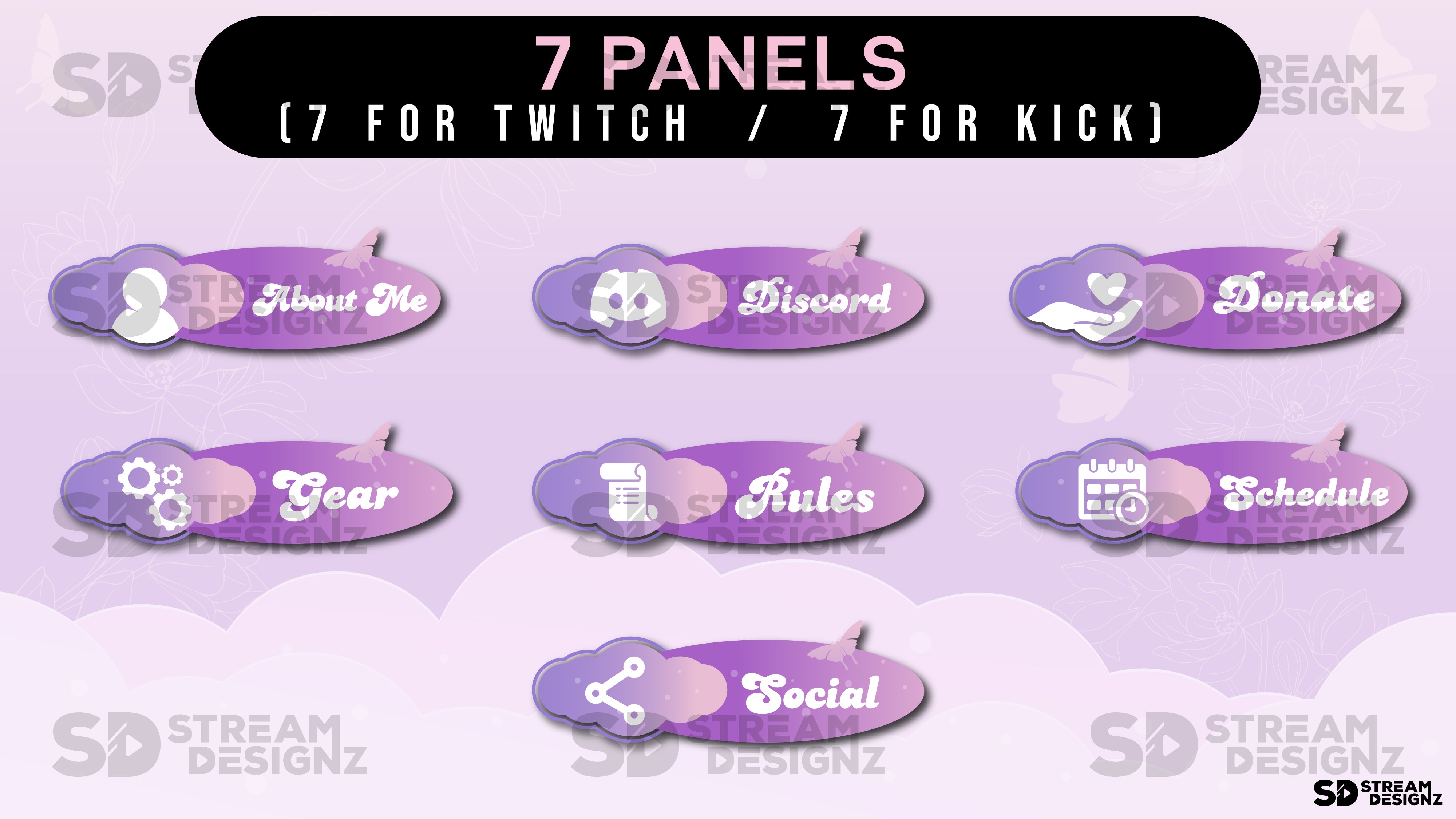 animated stream overlay package - 7 panels - monarch - stream designz