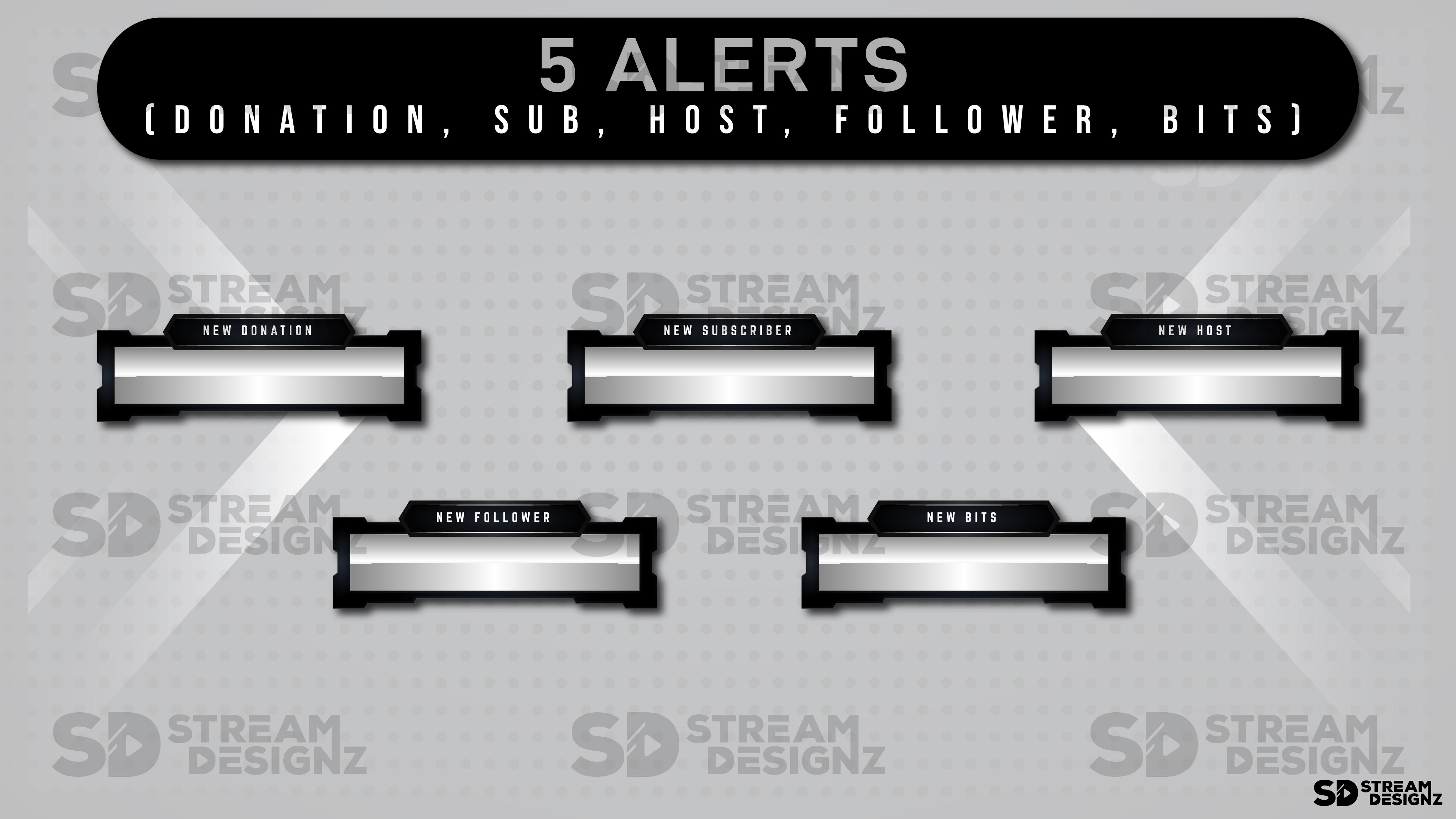 Static stream overlay package monochrome alerts stream designz