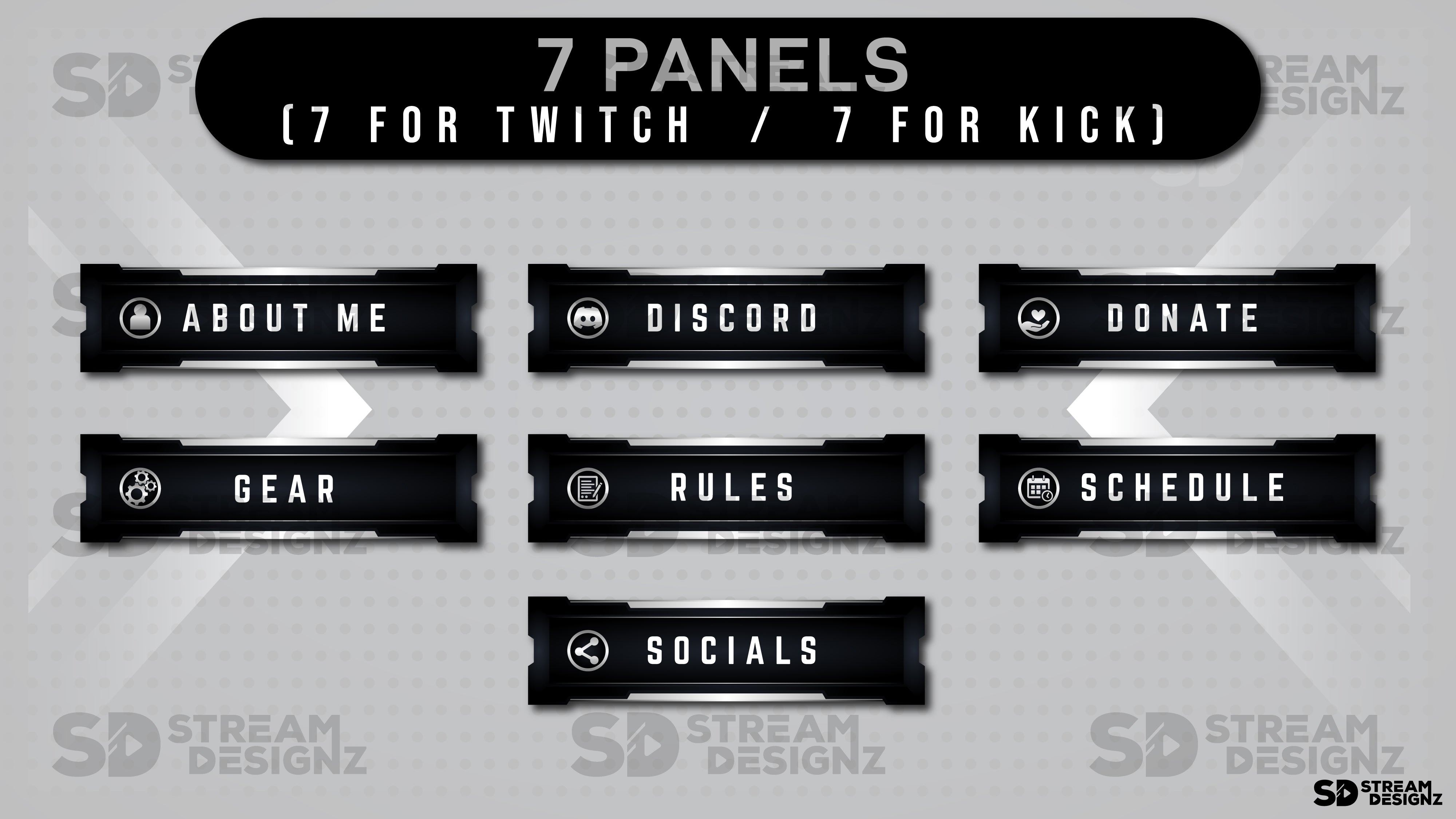 Static stream overlay package monochrome panels stream designz