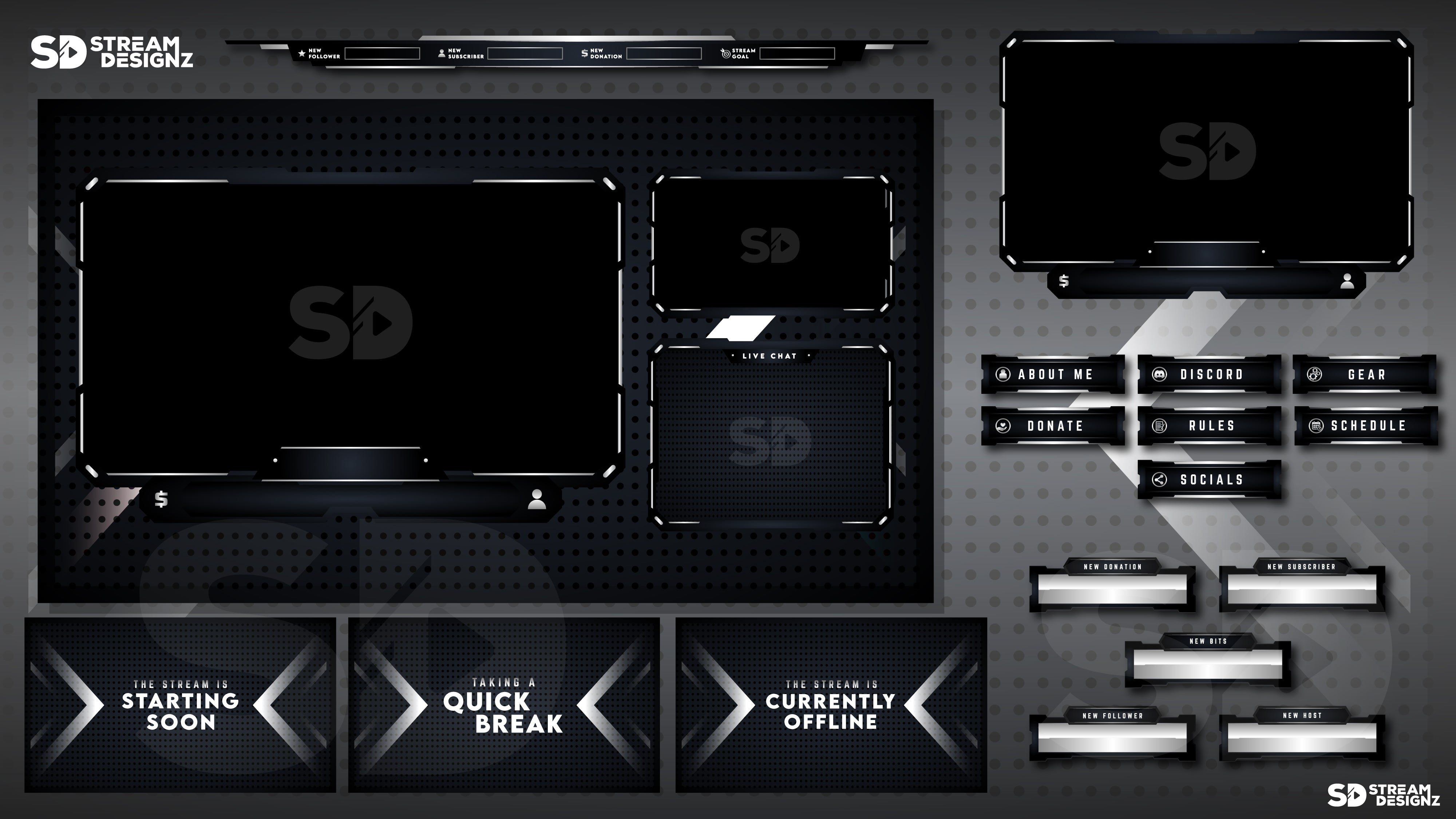 animated stream overlay package monochrome feature image stream designz