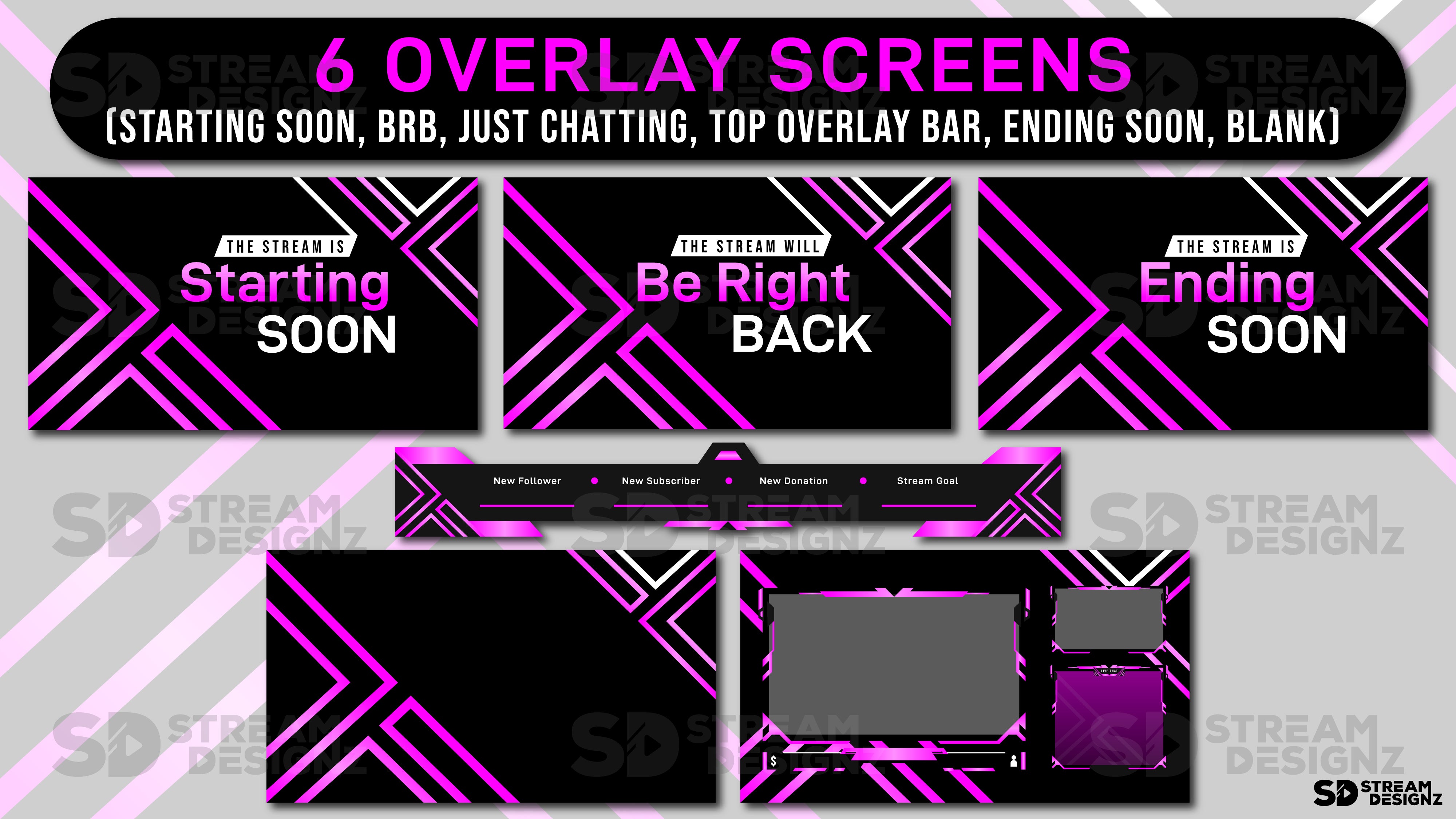 animated stream overlay package pink bliss 6 overlay screens stream designz