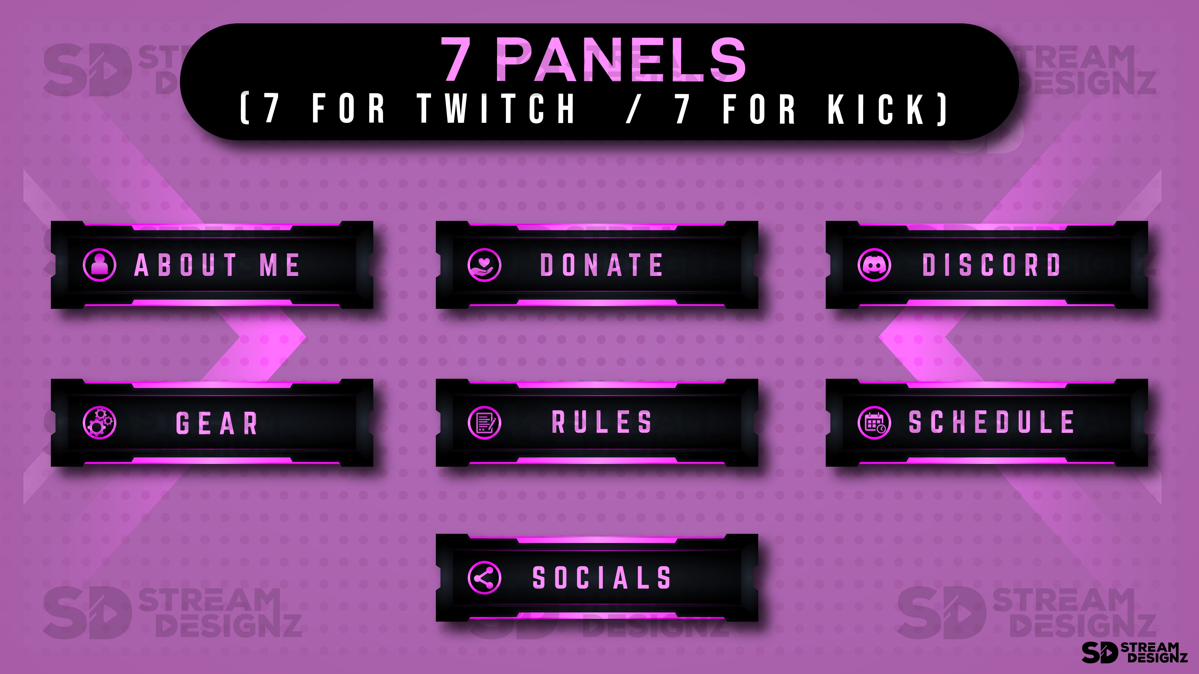 static stream overlay package - pink fury - 7 panels - stream designz