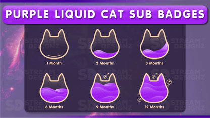 6 pack sub badges preview image purple liquid cat stream designz
