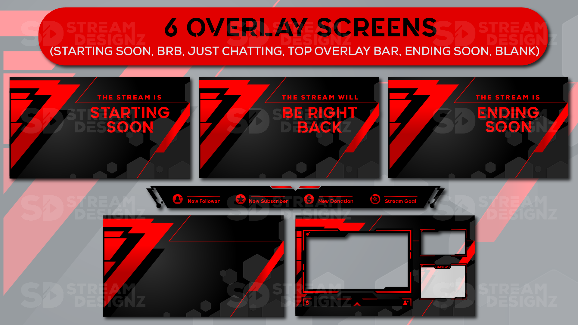 static stream overlay package - rogue - 6 overlay screens - stream designz