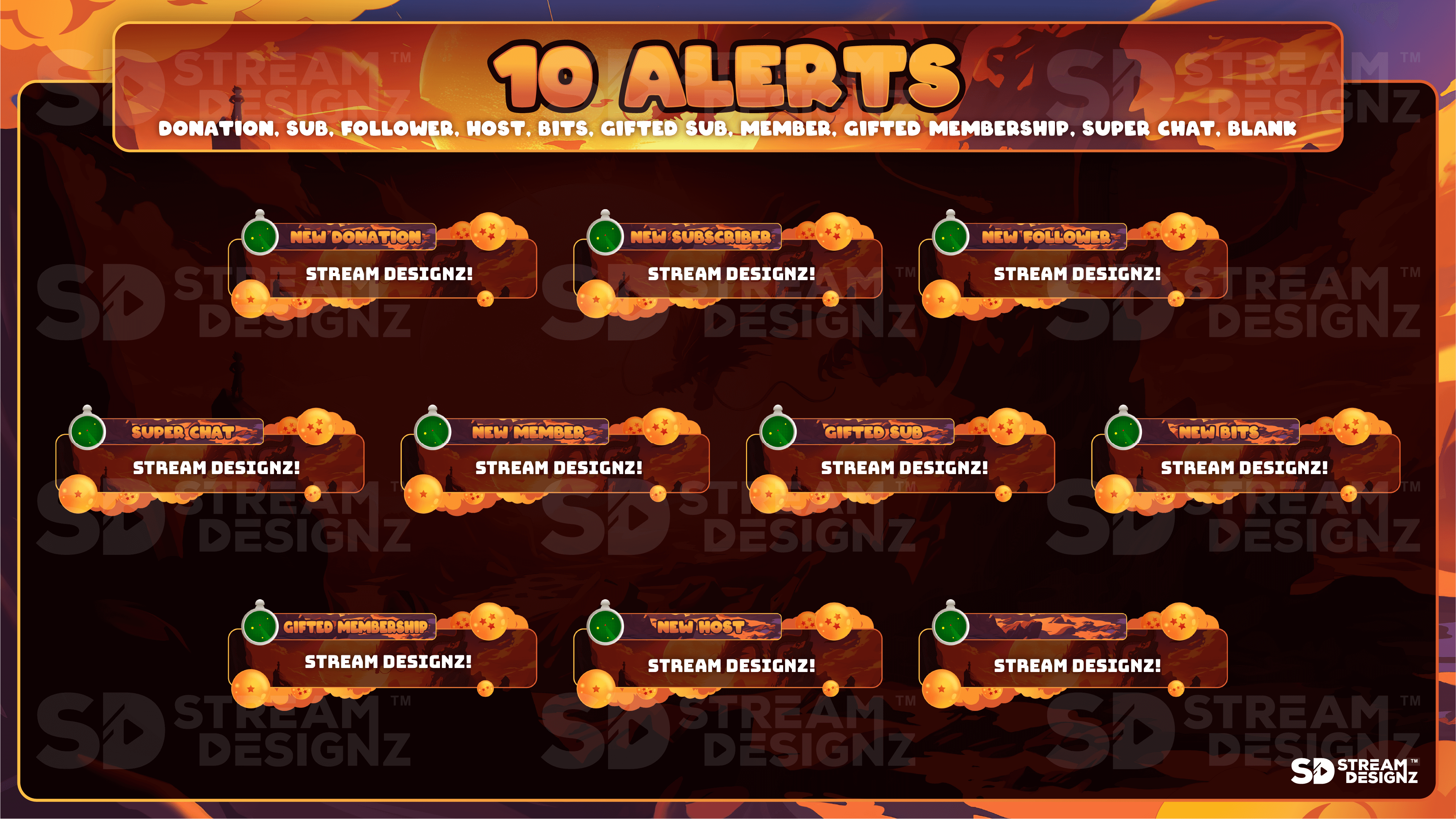 static stream overlay package 10 alerts saiyan stream designz