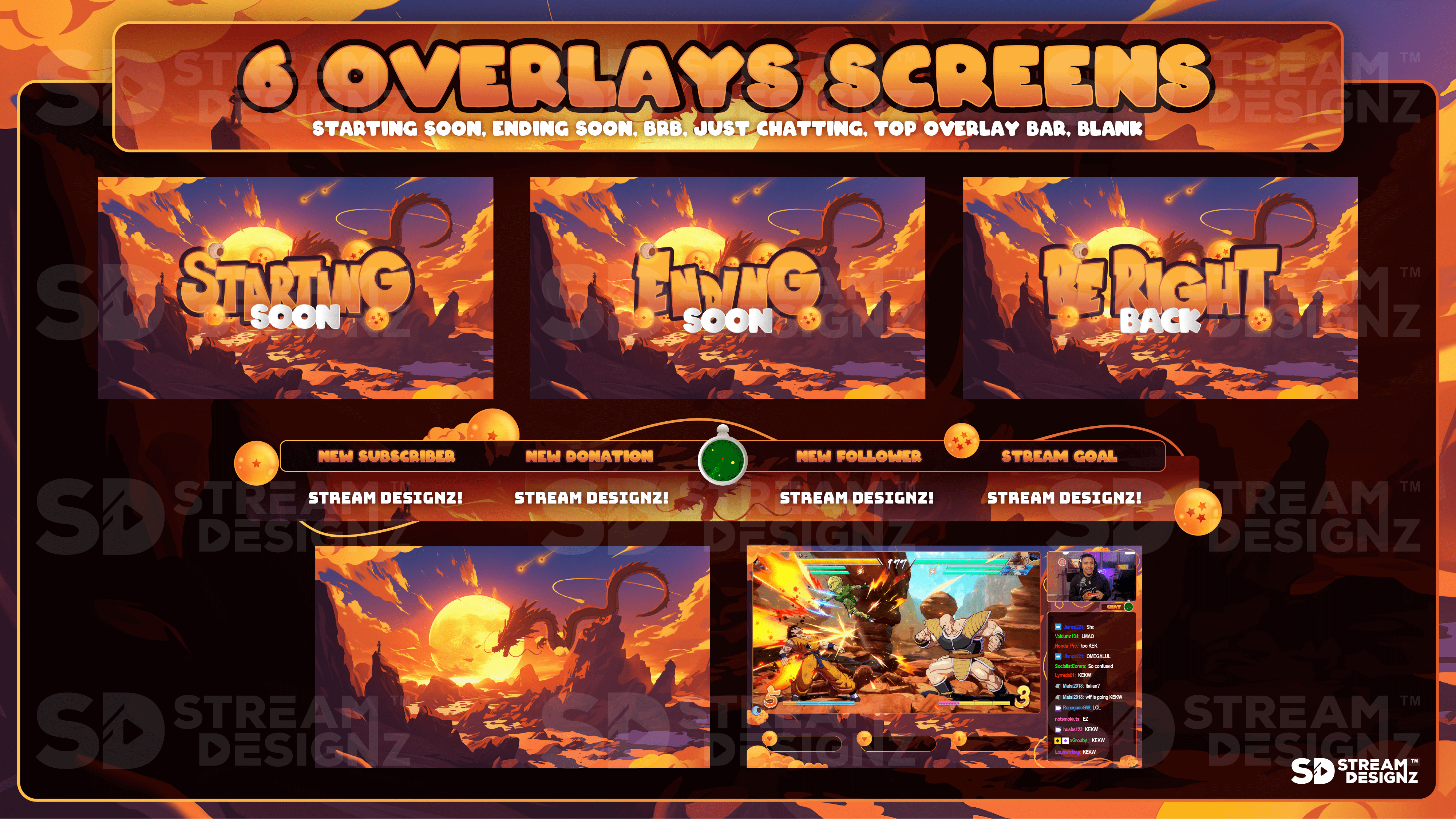 animated stream overlay package 6 overlay screens saiyan stream designz