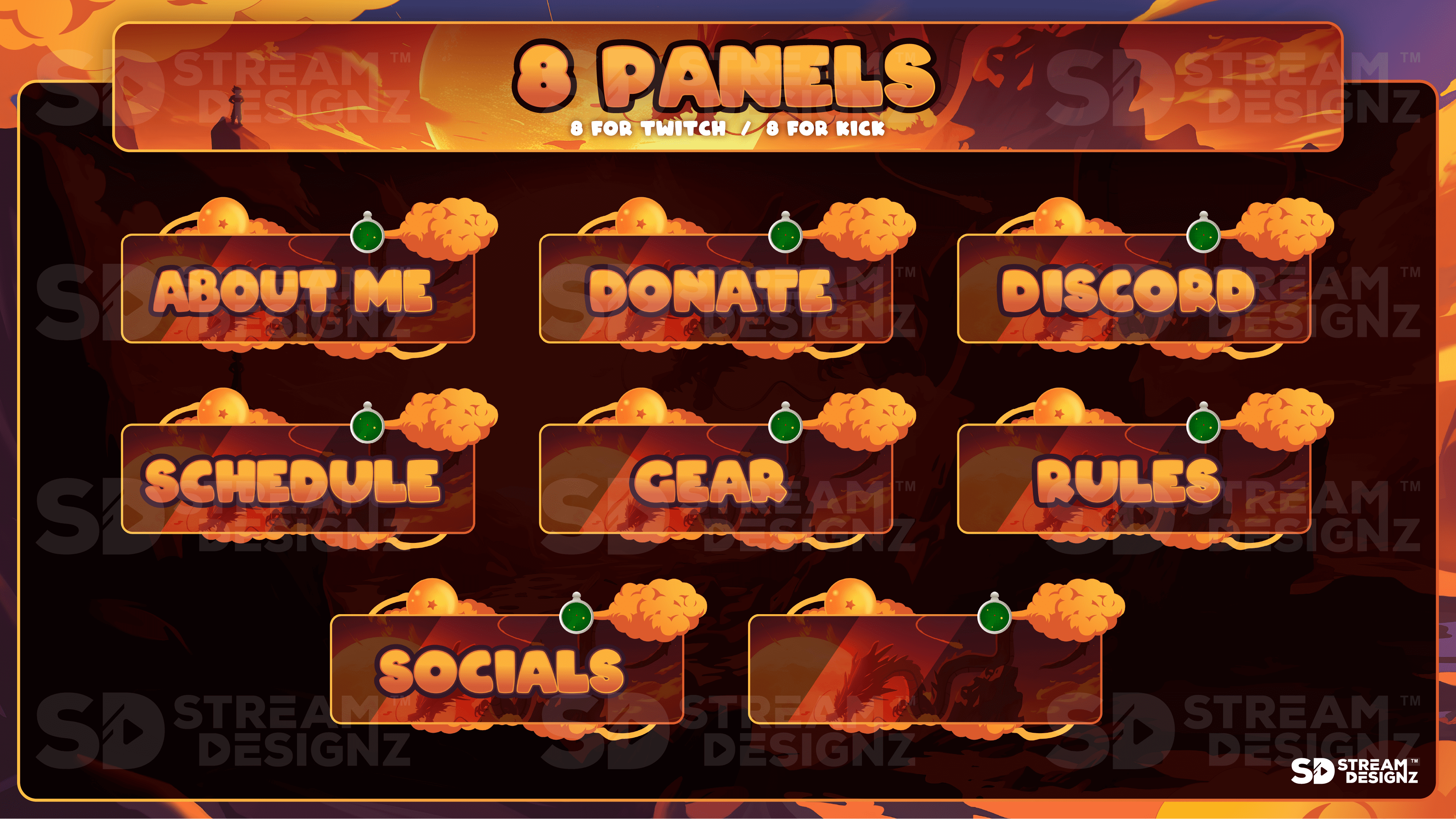 static stream overlay package 8 panels saiyan stream designz