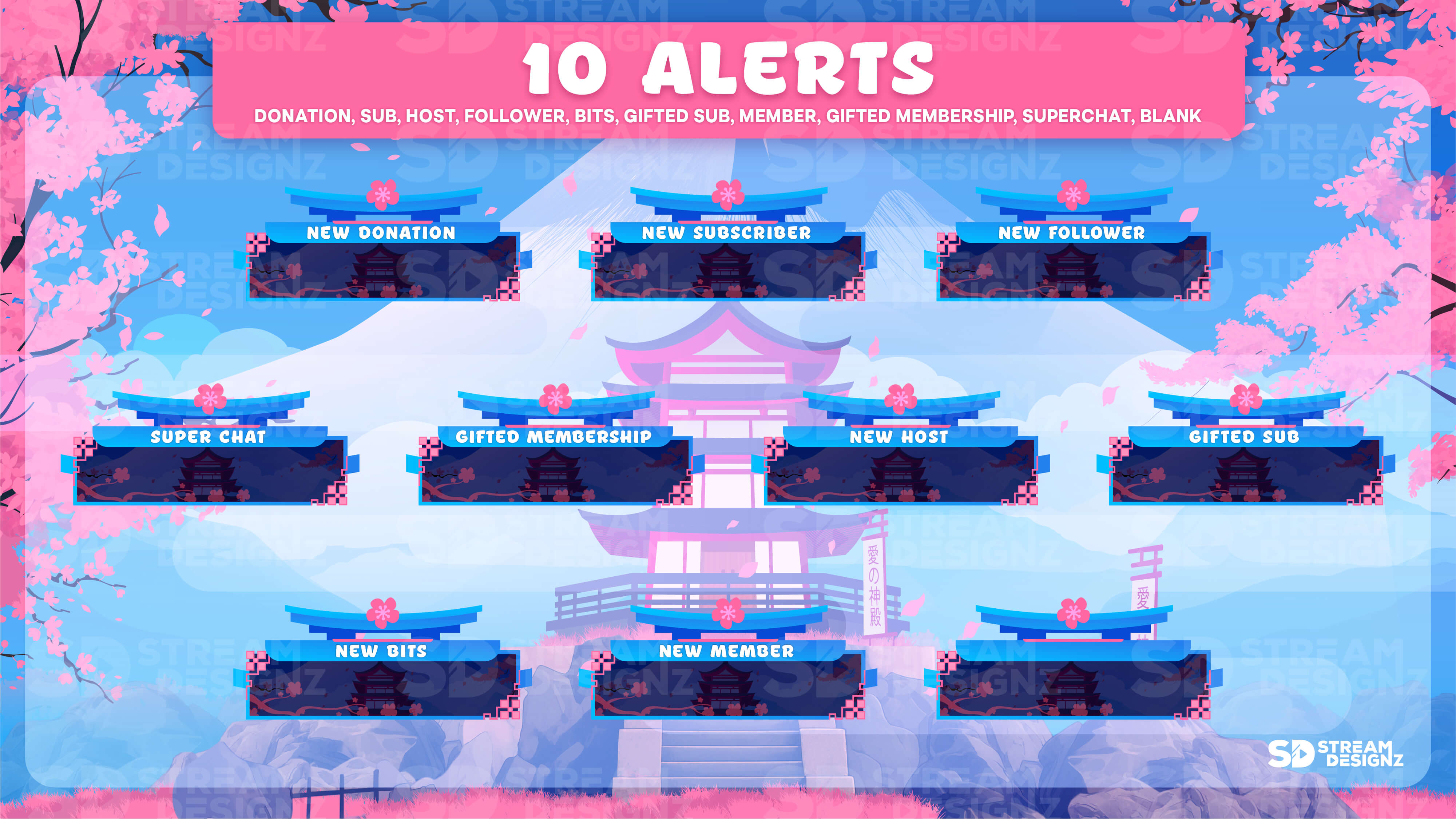 static stream overlay package 10 alerts sakura chill stream designz