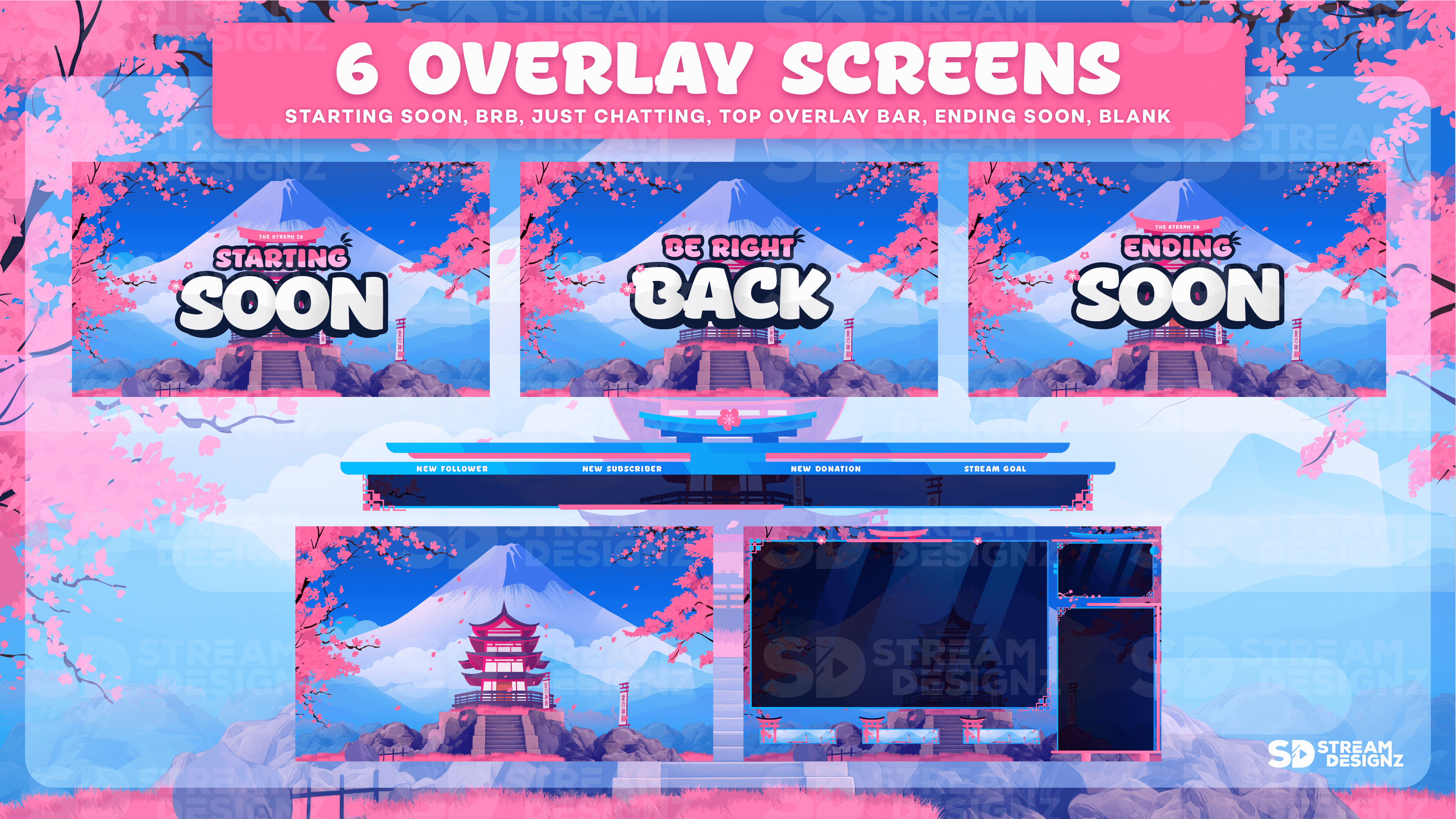 static stream overlay package 6 overlay screens sakura chill stream designz