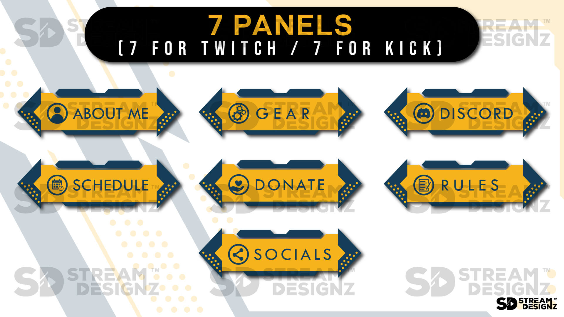 stream overlay package sleek yellow and blue 7 panels stream designz