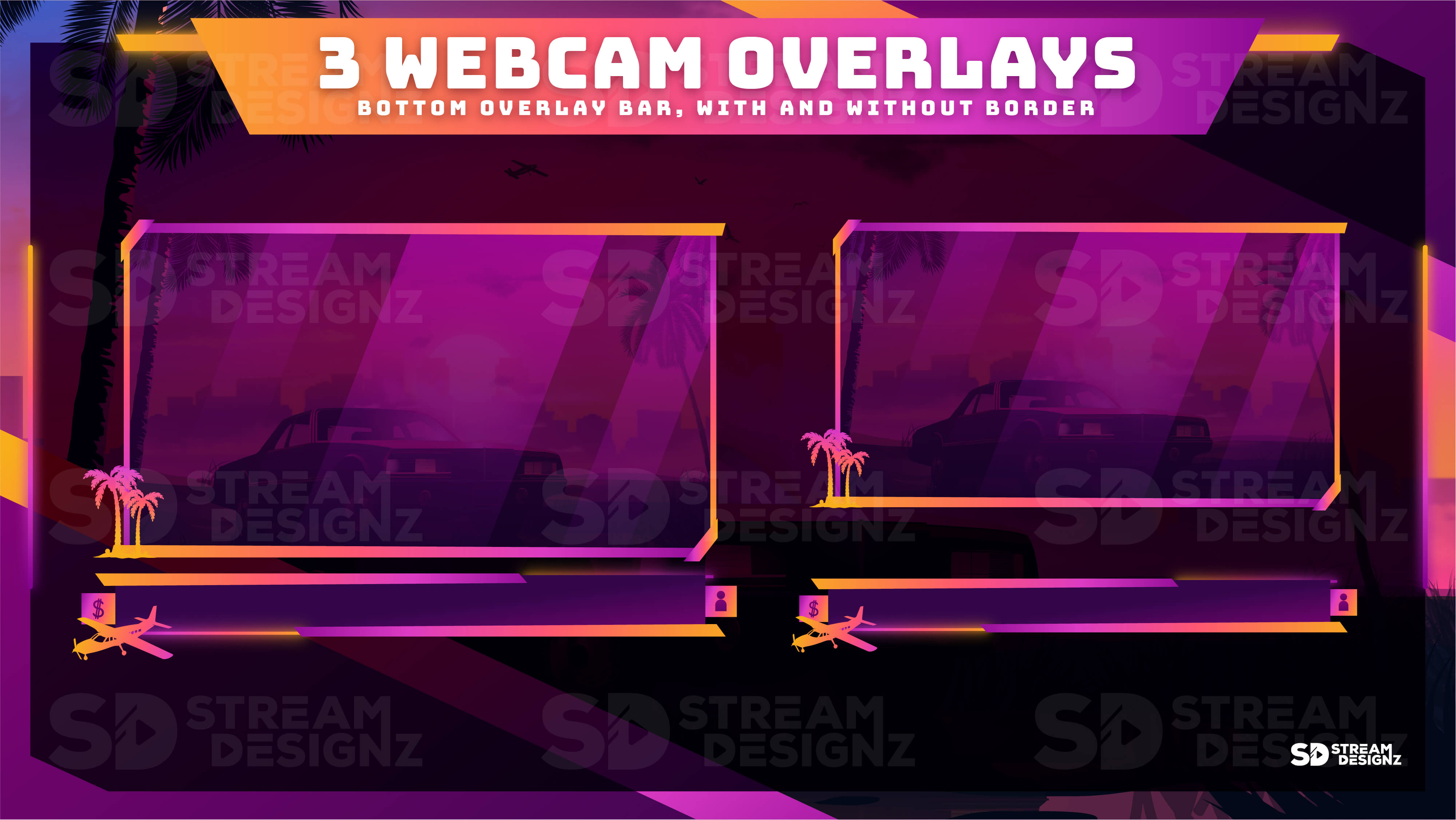 The Ultimate Stream Package - sunset city - 3 webcam overlays - Stream Designz