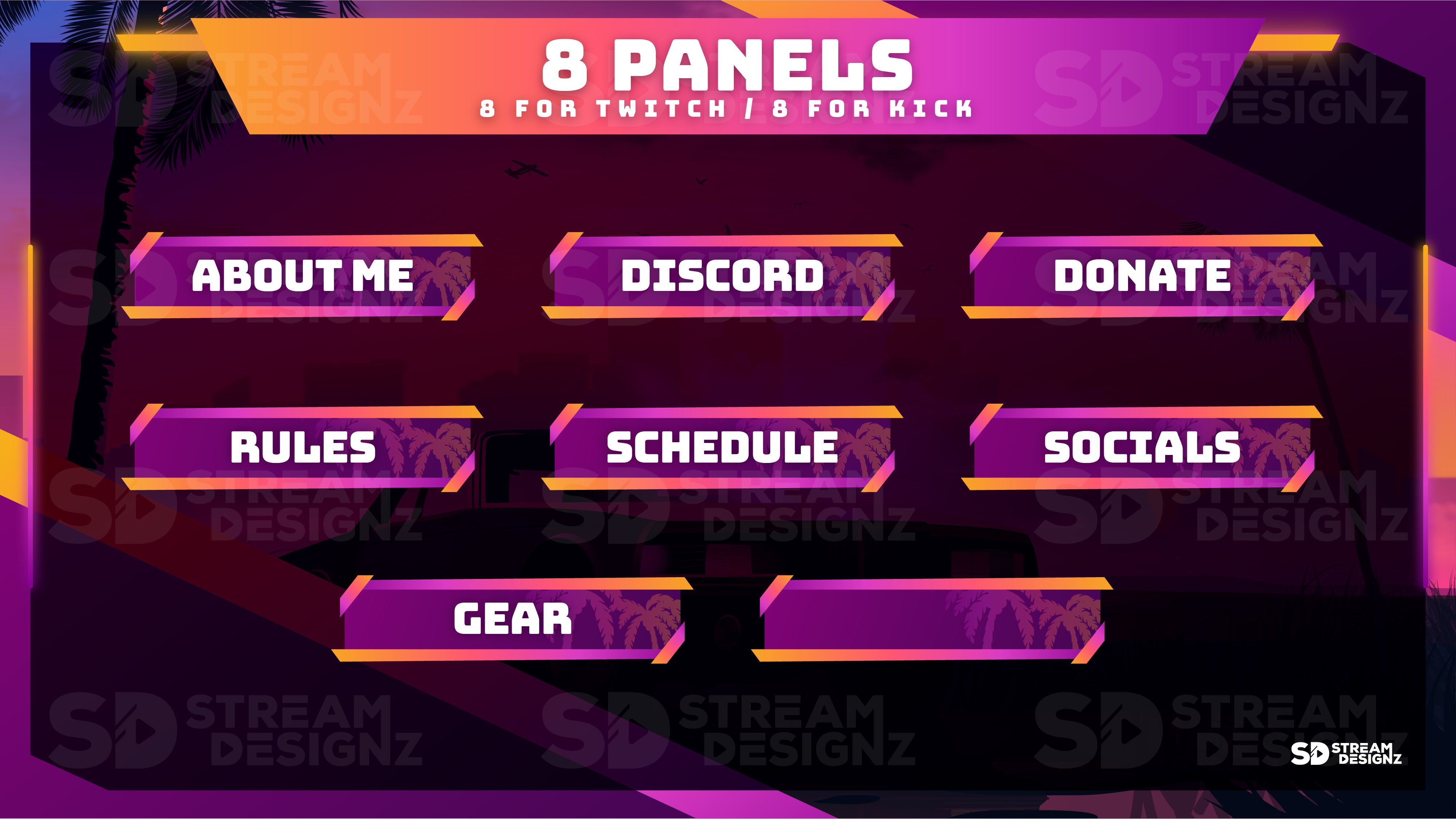 static stream overlay package 8 panels sunset city stream designz