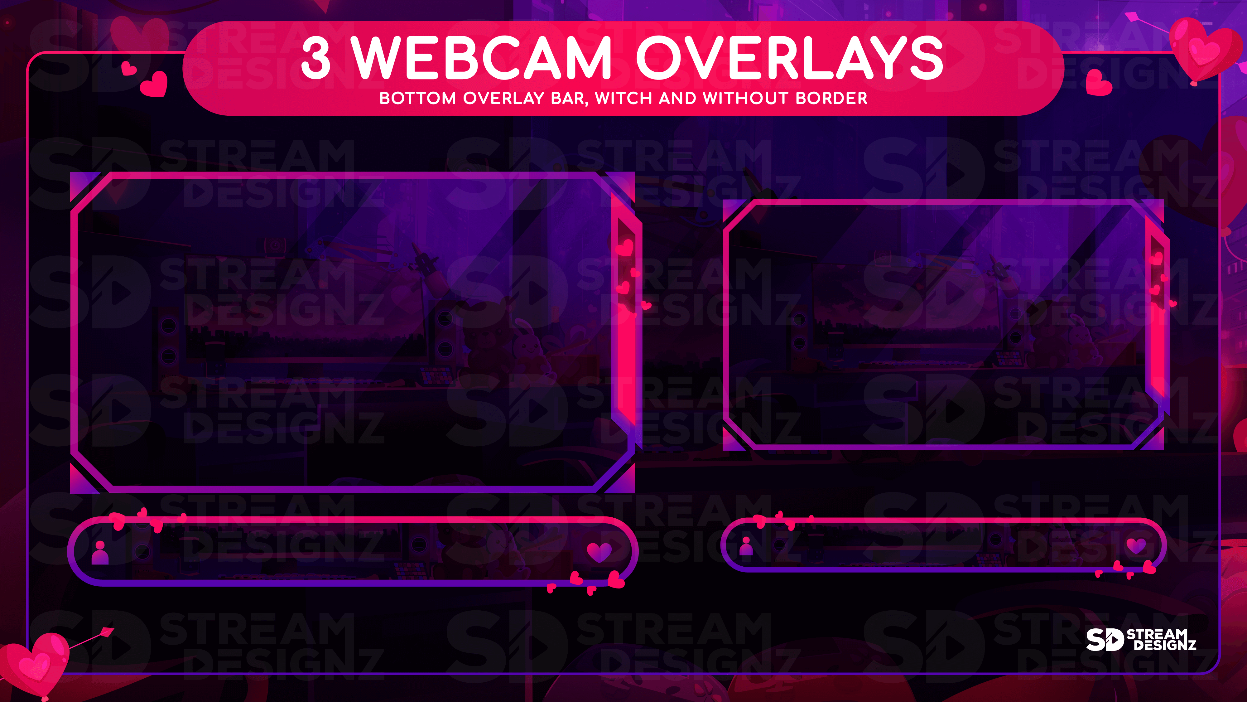 animated stream overlay package 3 webcam overlays valentine lofi stream designz