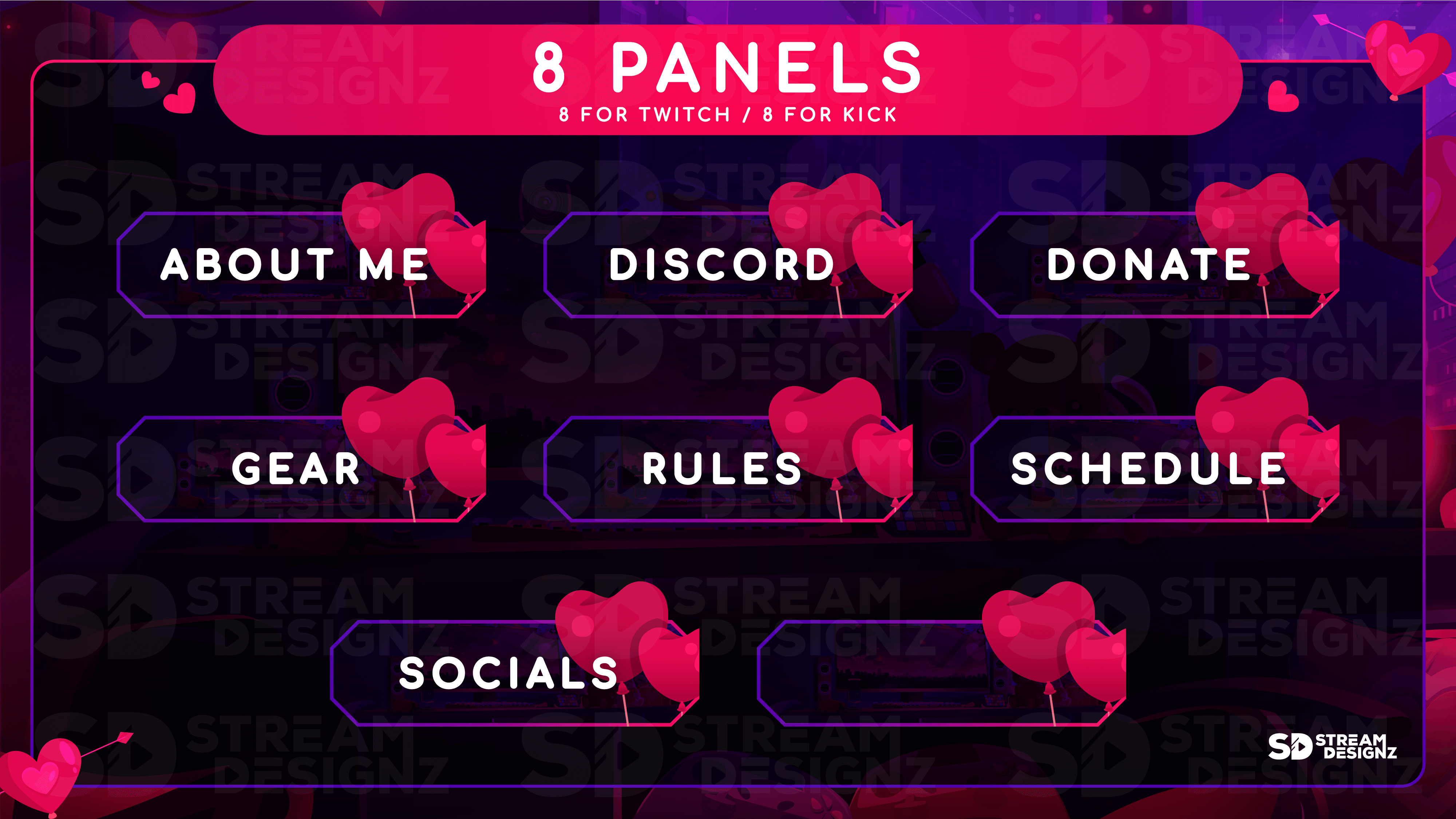 static stream overlay package 8 panels valentine lofi stream designz