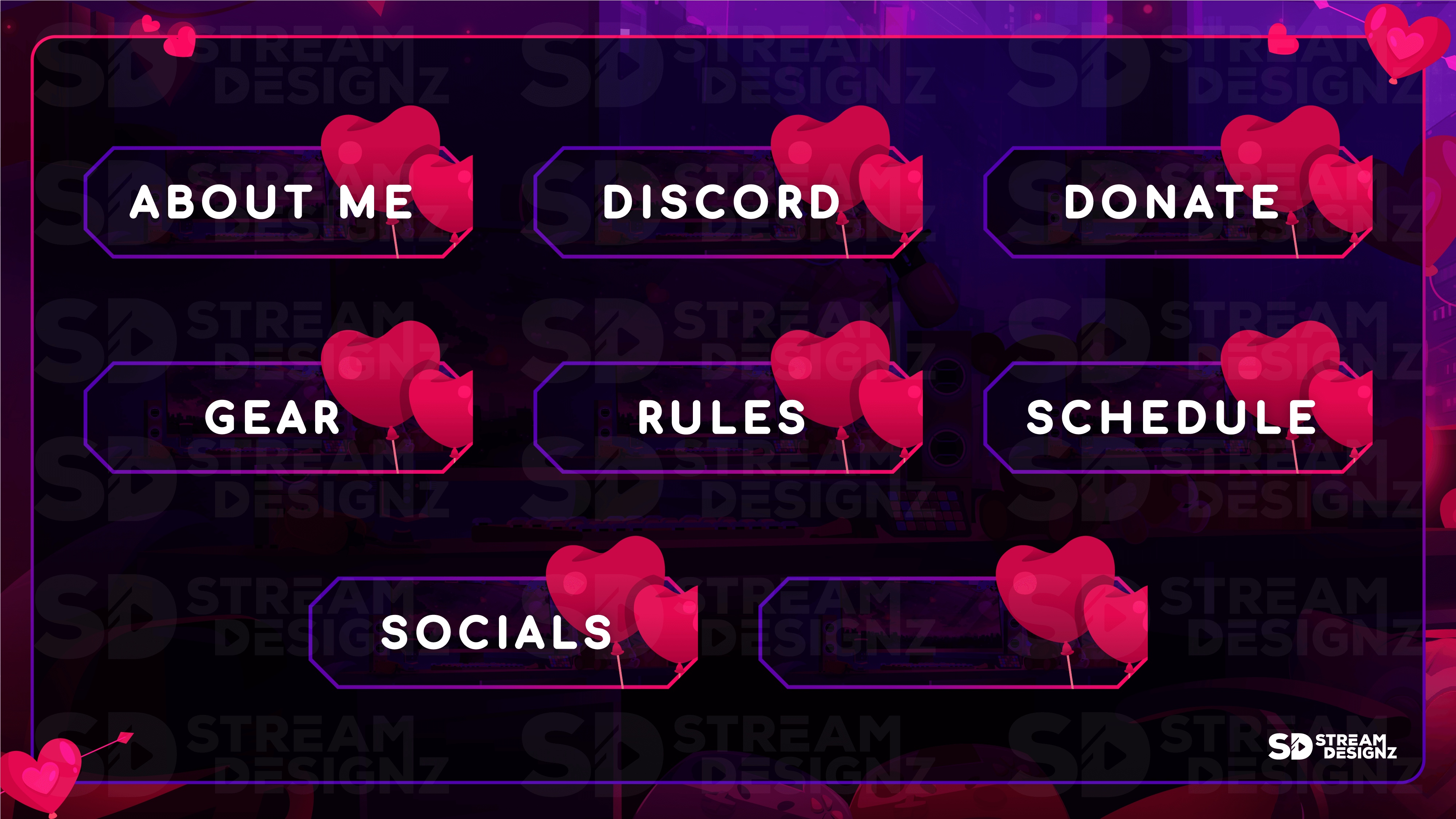 Twitch panels panels preview valentine lofi stream designz