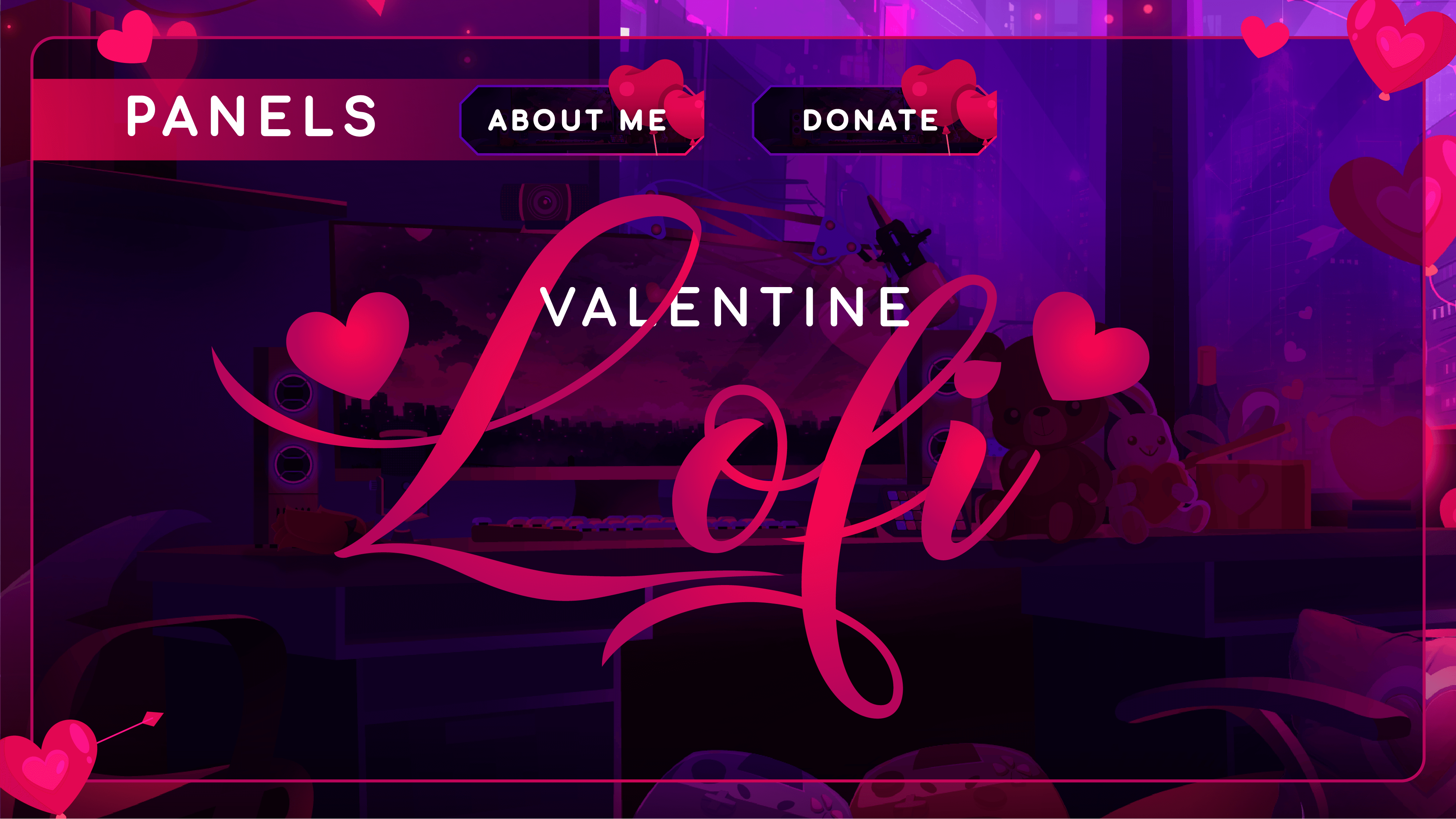 Twitch panels thumbnail valentine lofi stream designz