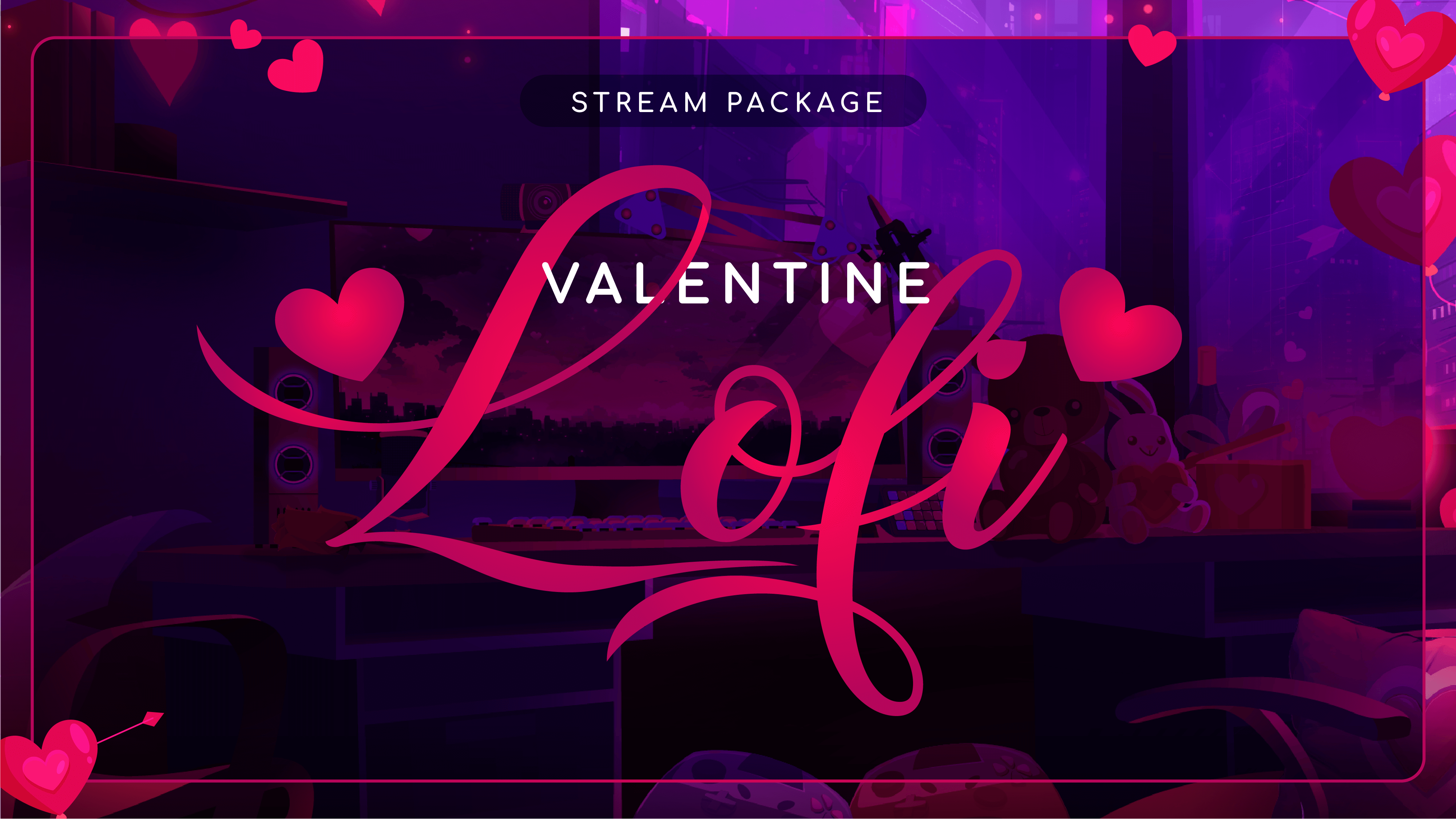 animated stream overlay package thumbnail valentine lofi stream designz