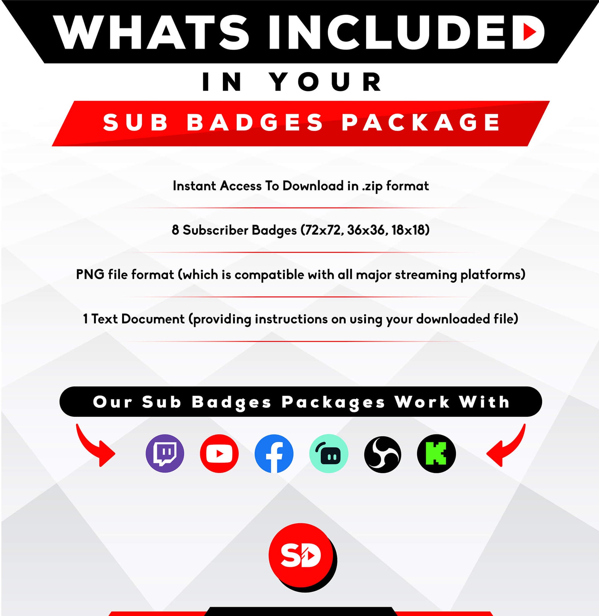 whats included in your package - sub badges - battle royale - stream designz