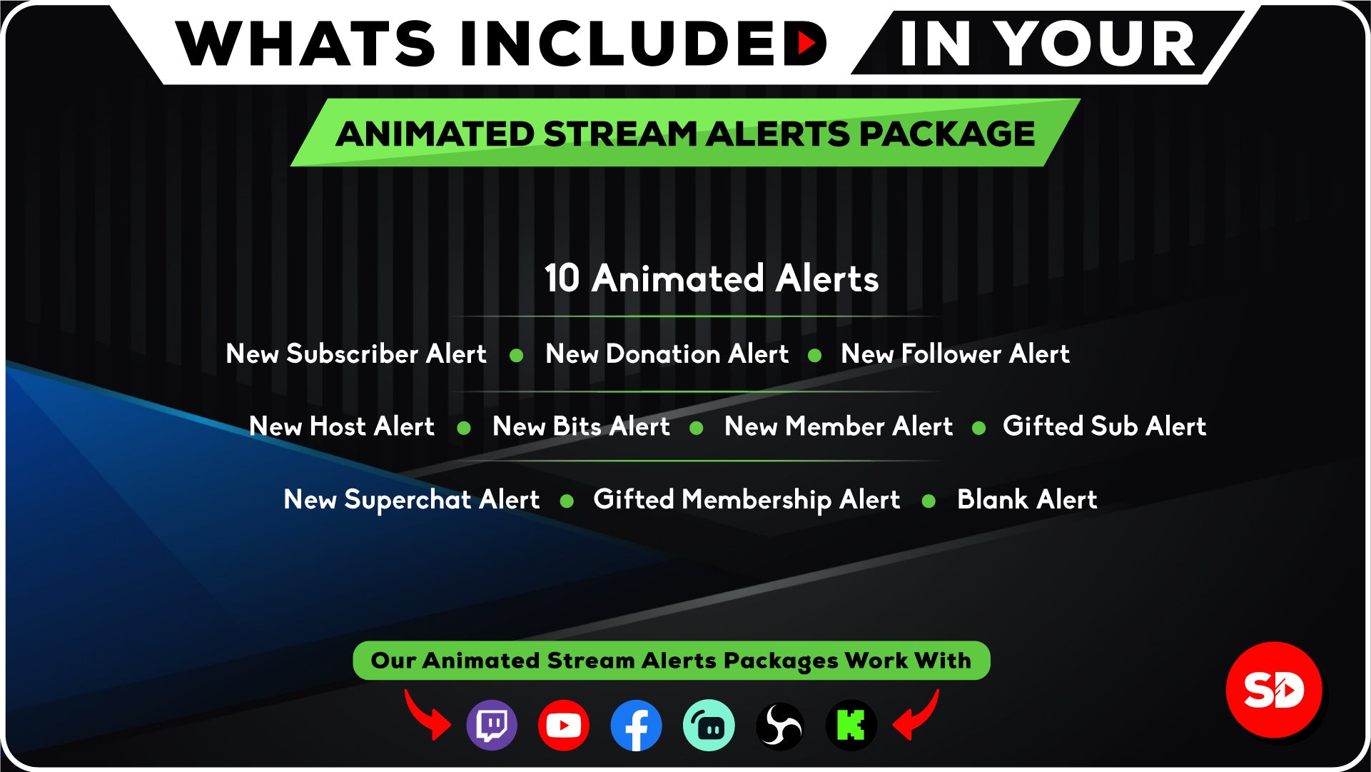 whats included in your package animated alerts stream designz