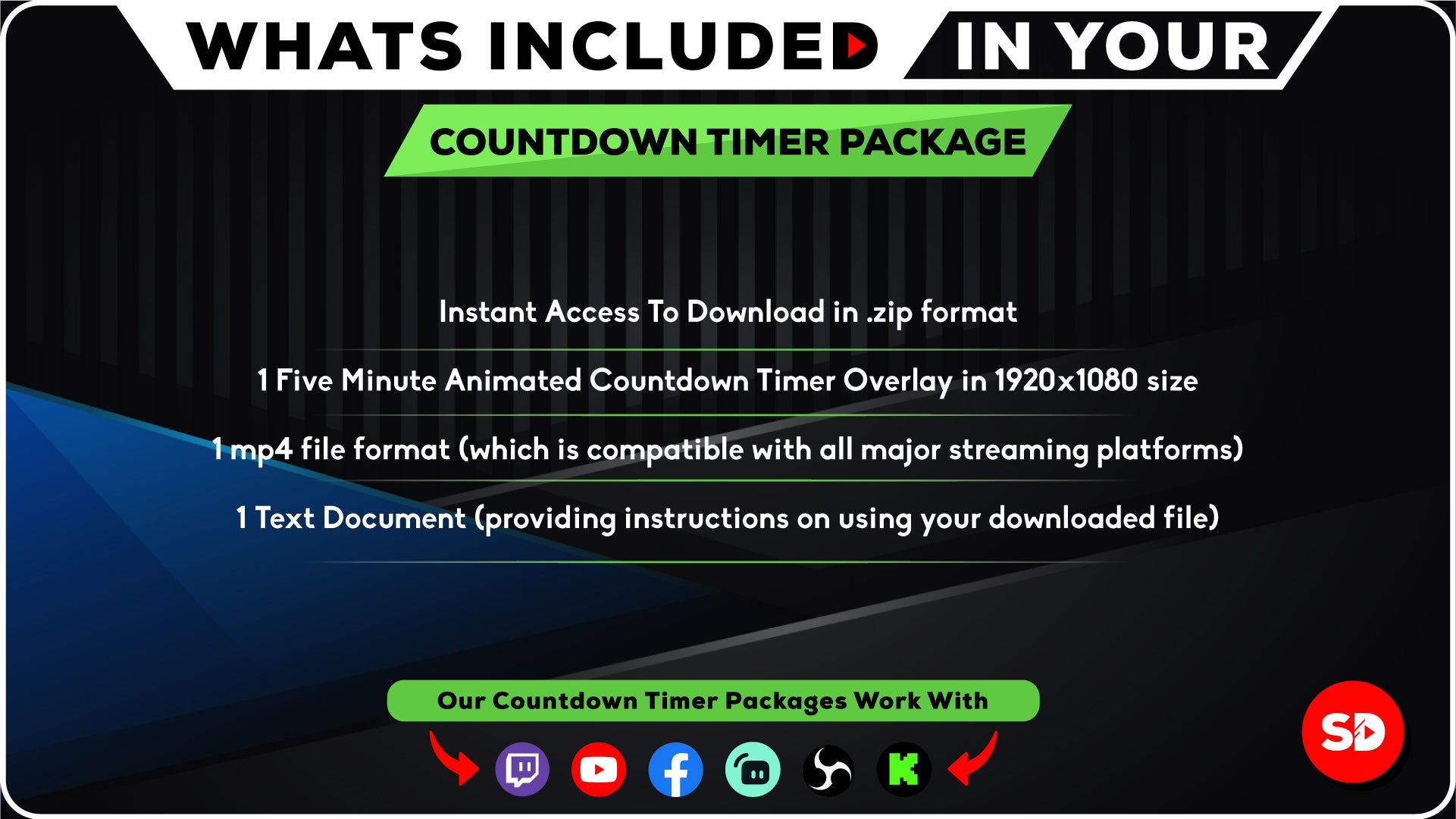 whats included in your package countdown timer stream designz