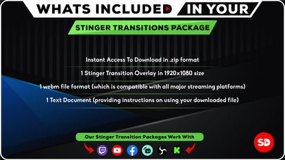 whats included in your package stinger transition stream designz