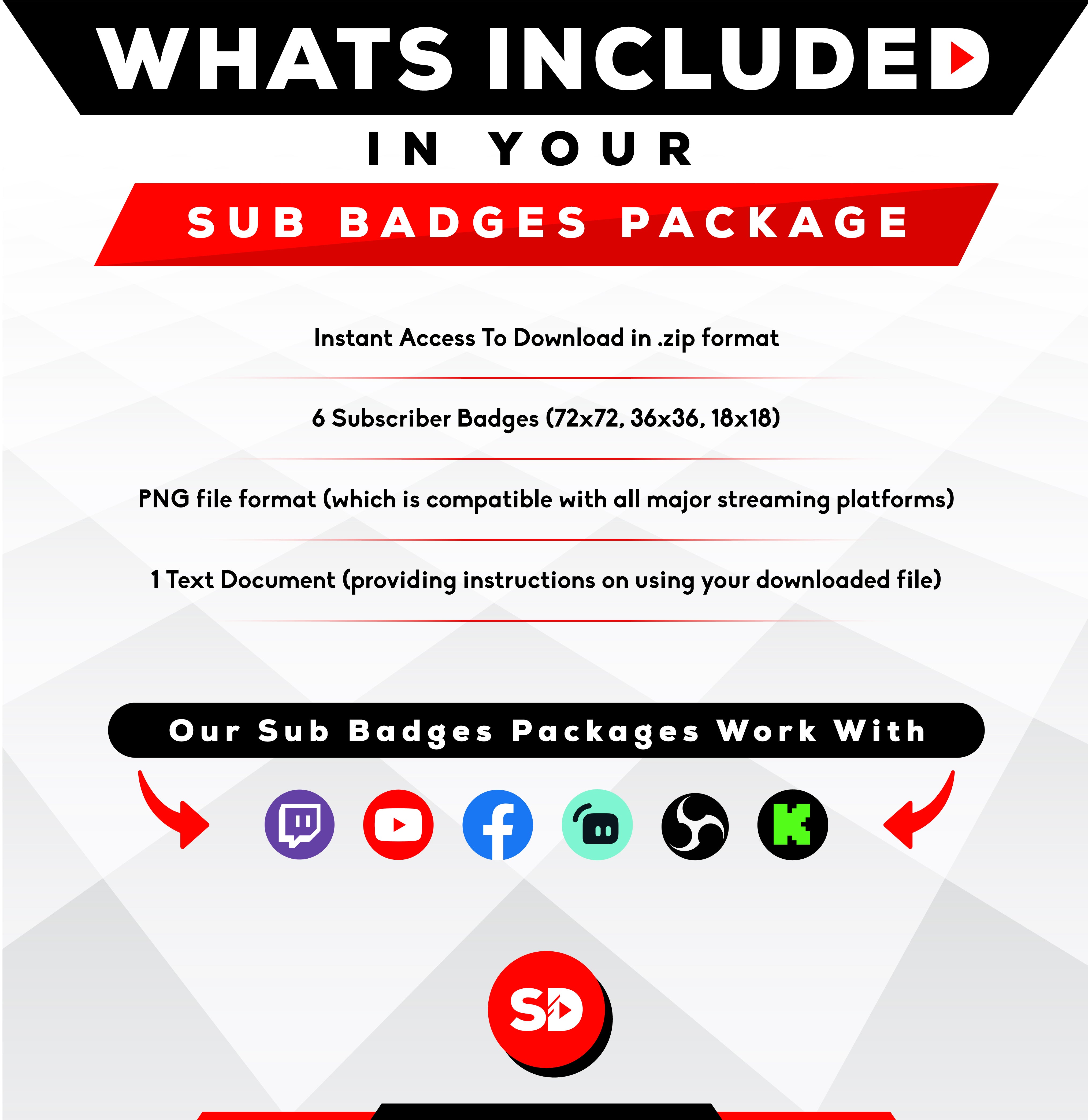 whats included in your package - sub badges - grenades - stream designz