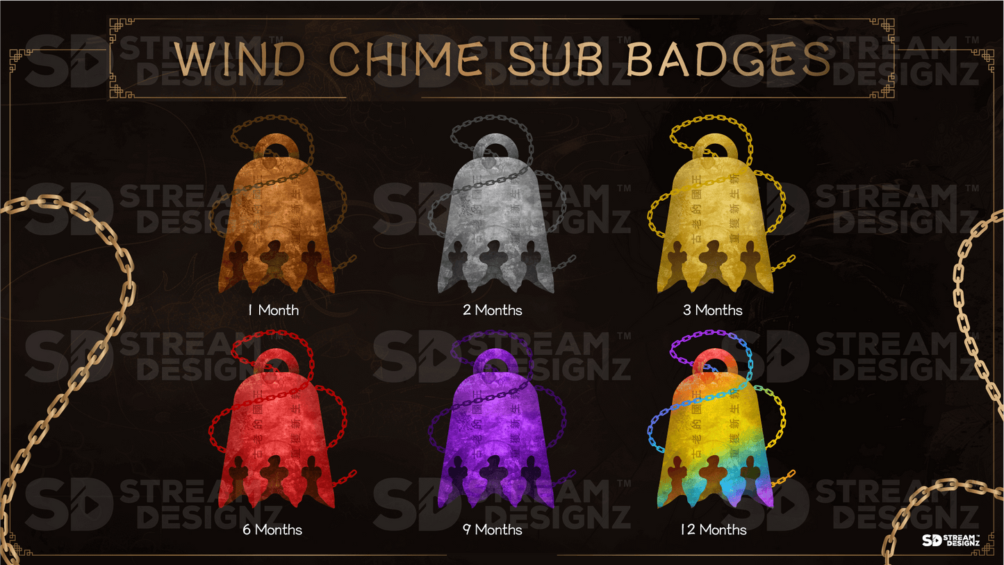 6 pack sub badges preview image wind chime stream designz