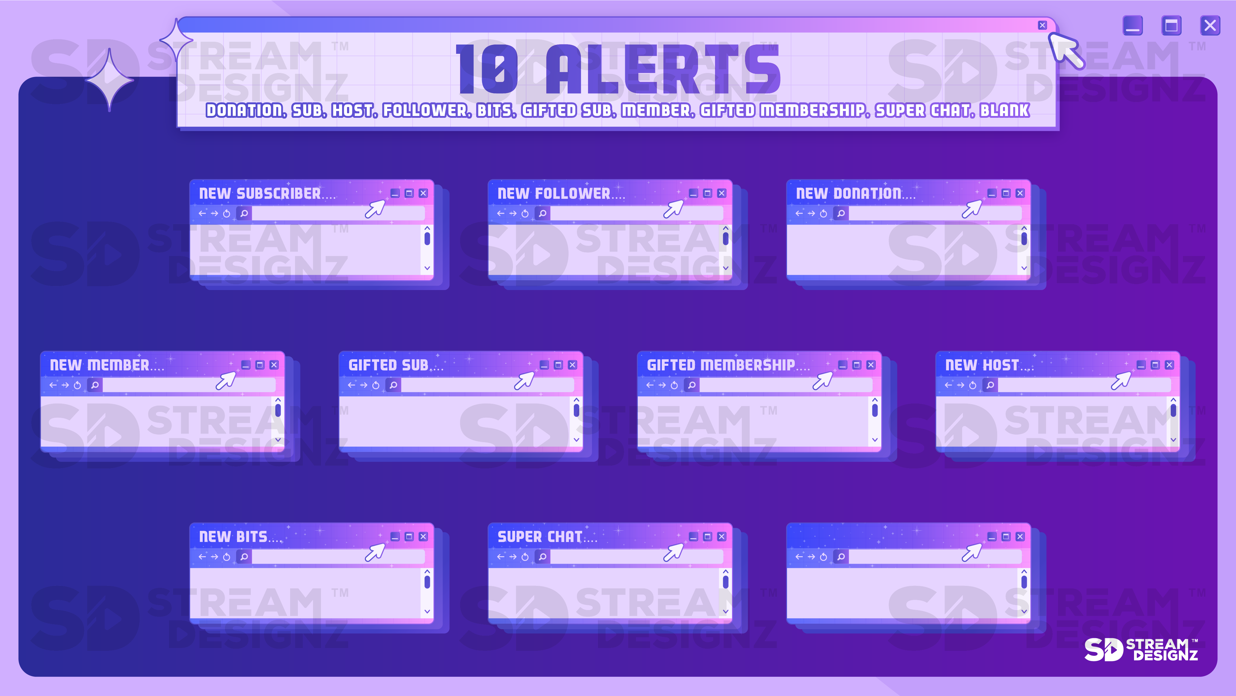 static stream overlay package 10 alerts y2k stream designz