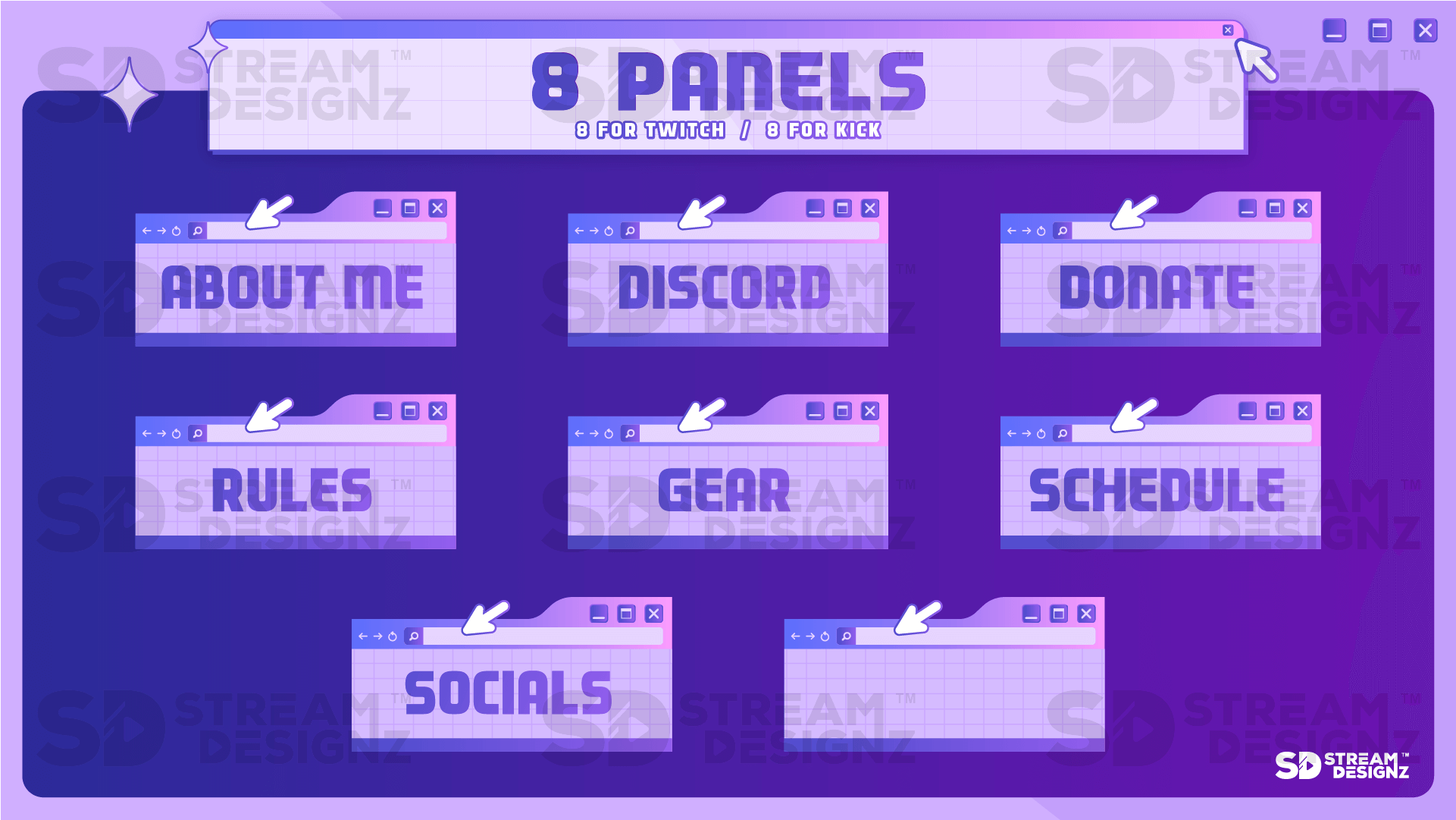 static stream overlay package 8 panels y2k stream designz